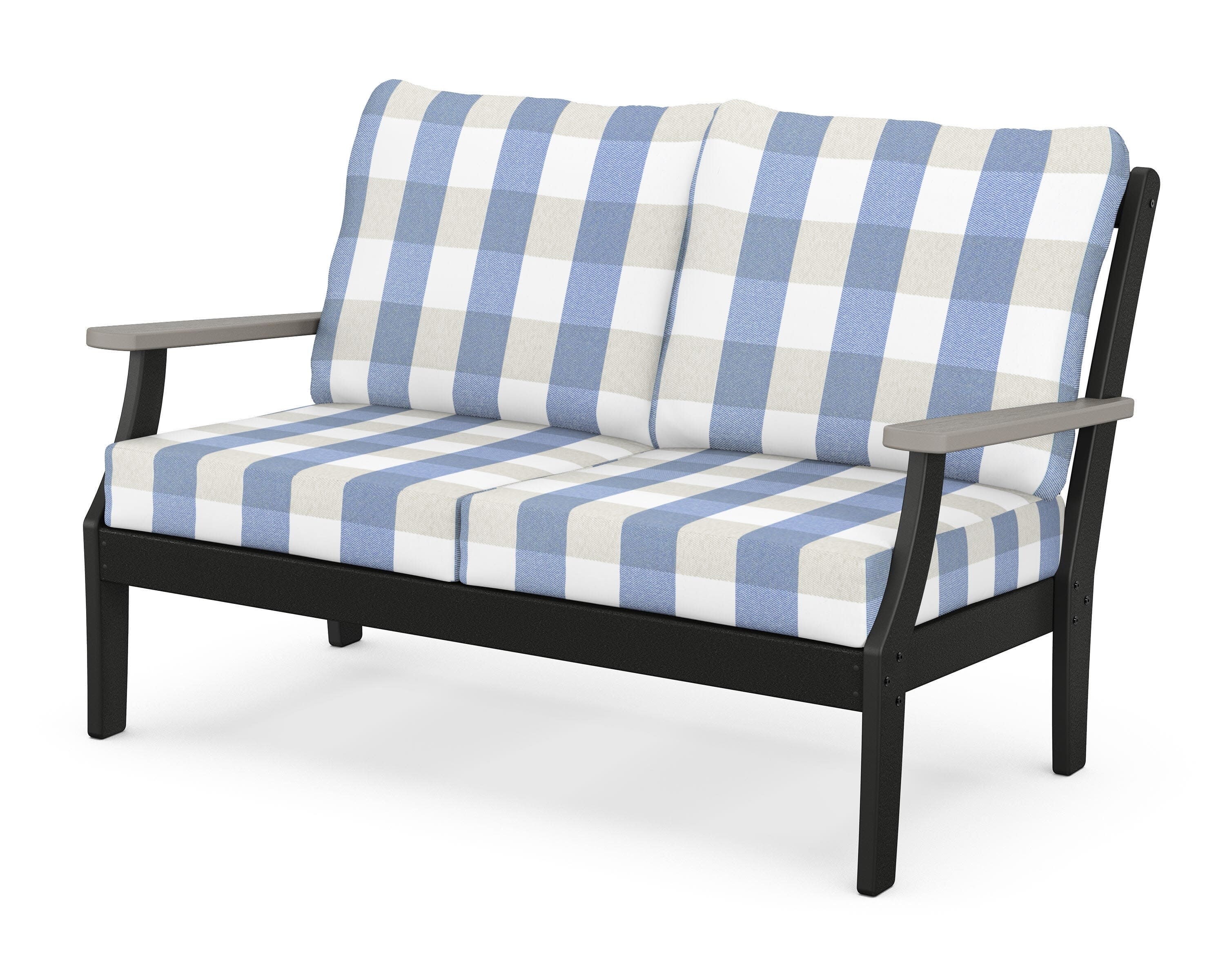 Braxton Deep Seating Loveseat in Black / Driftwood / Buffalo Plaid Sky Blue