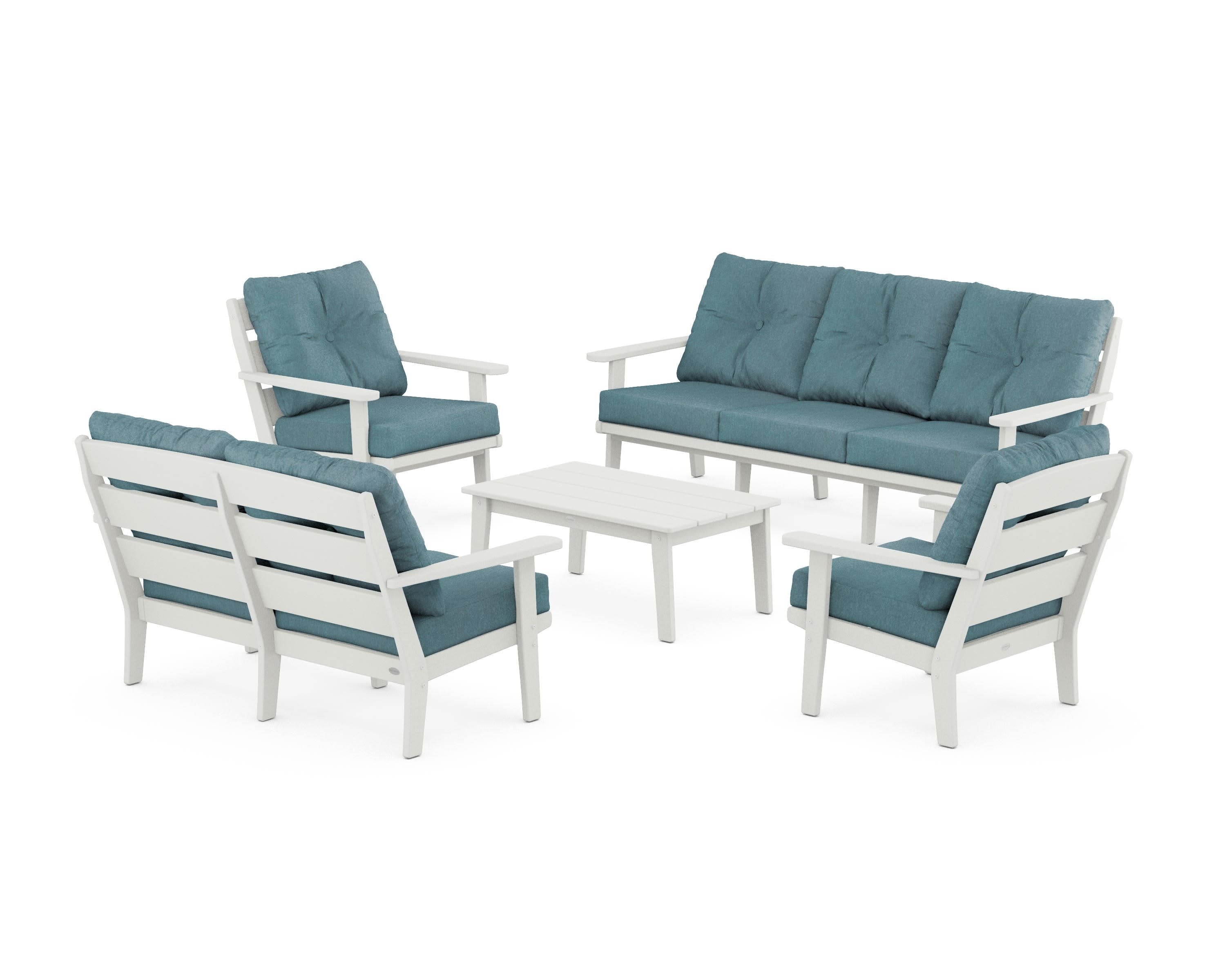 Lakeside 5-Piece Lounge Sofa Set in Vintage White / Ocean Teal
