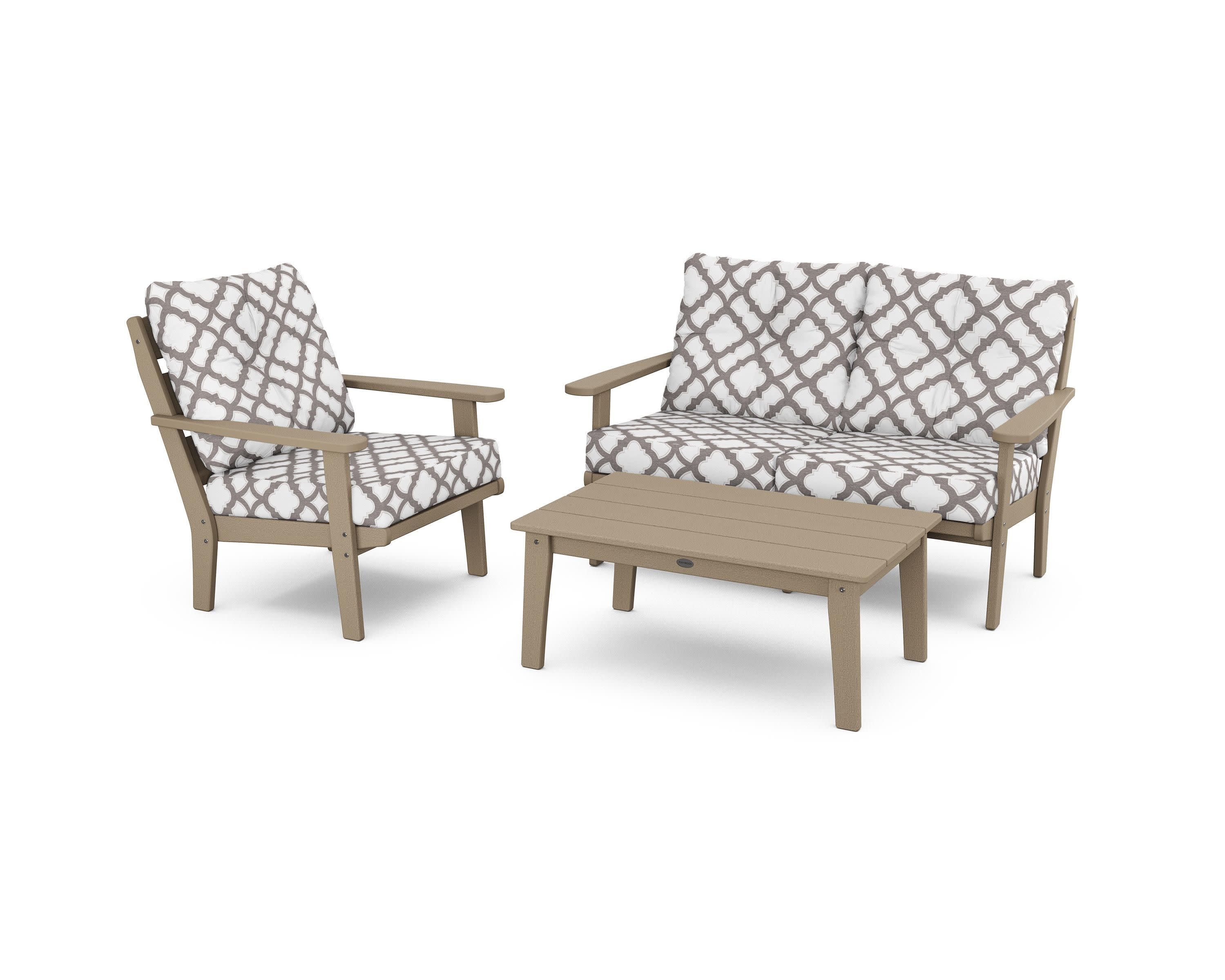 Lakeside 3-Piece Deep Seating Set in Vintage Sahara / Trellis Grey Mist