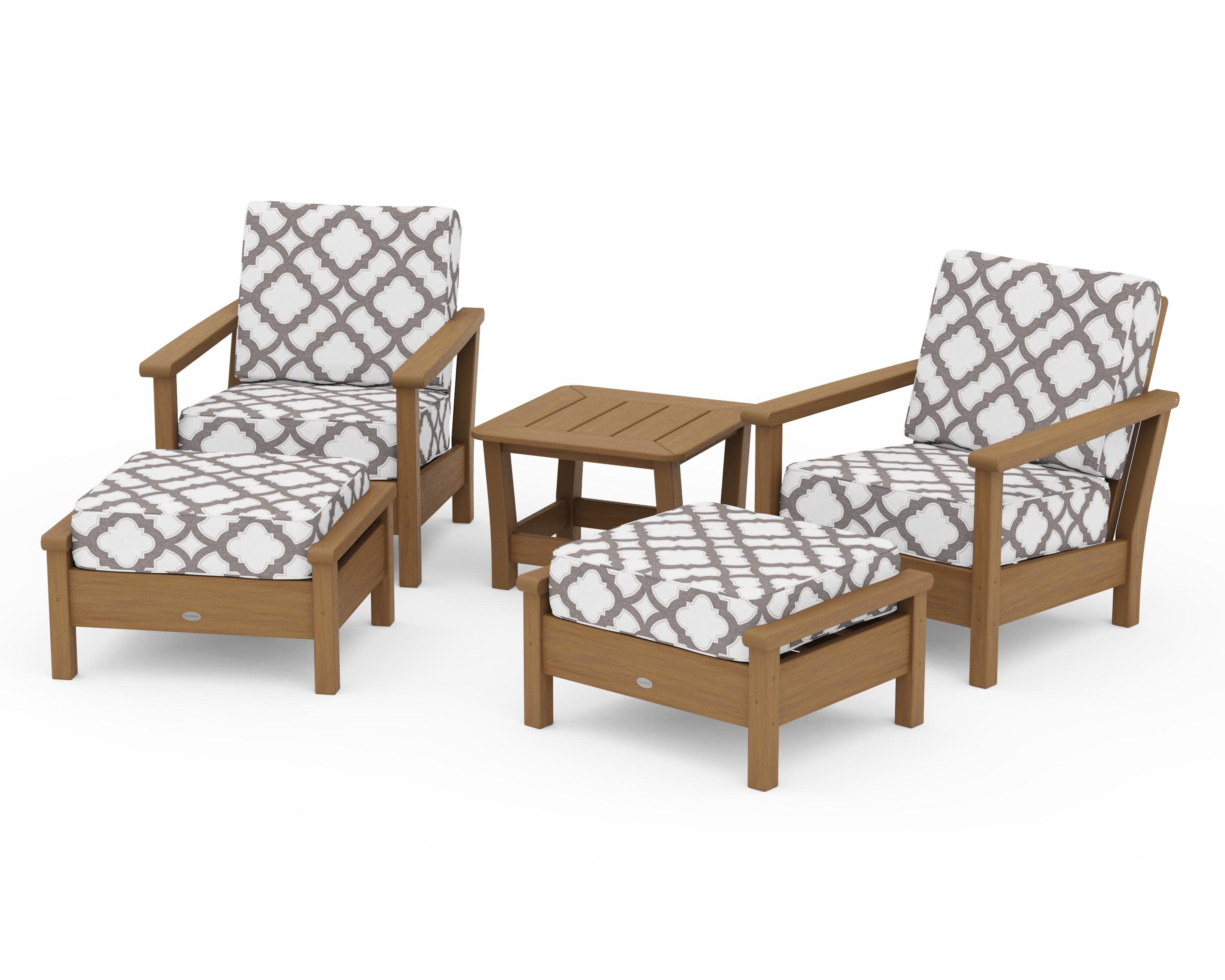 Harbour 5-Piece Deep Seating Chair Set in Natural / Trellis Grey Mist