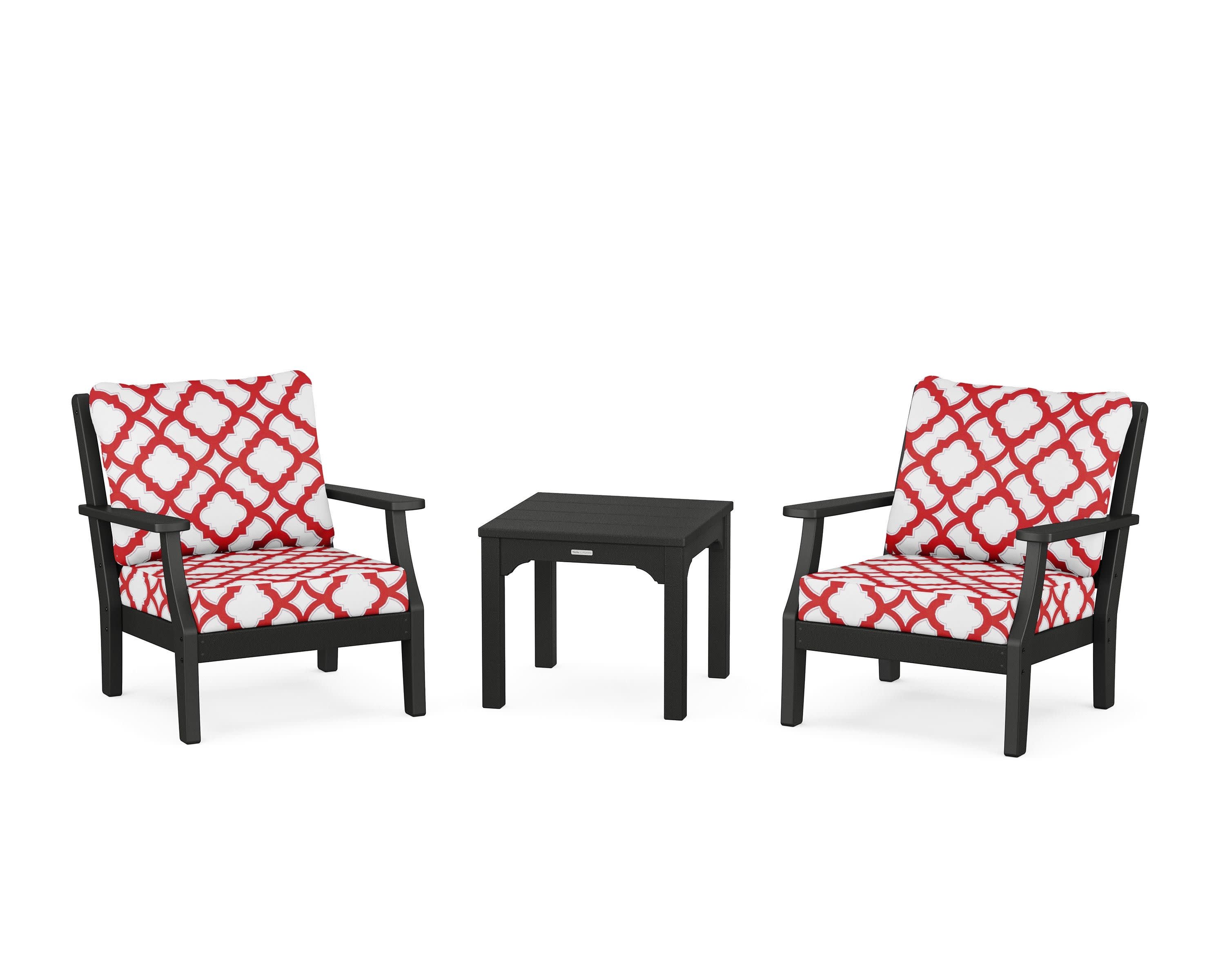Chinoiserie 3-Piece Deep Seating Set in Black / Trellis Crimson