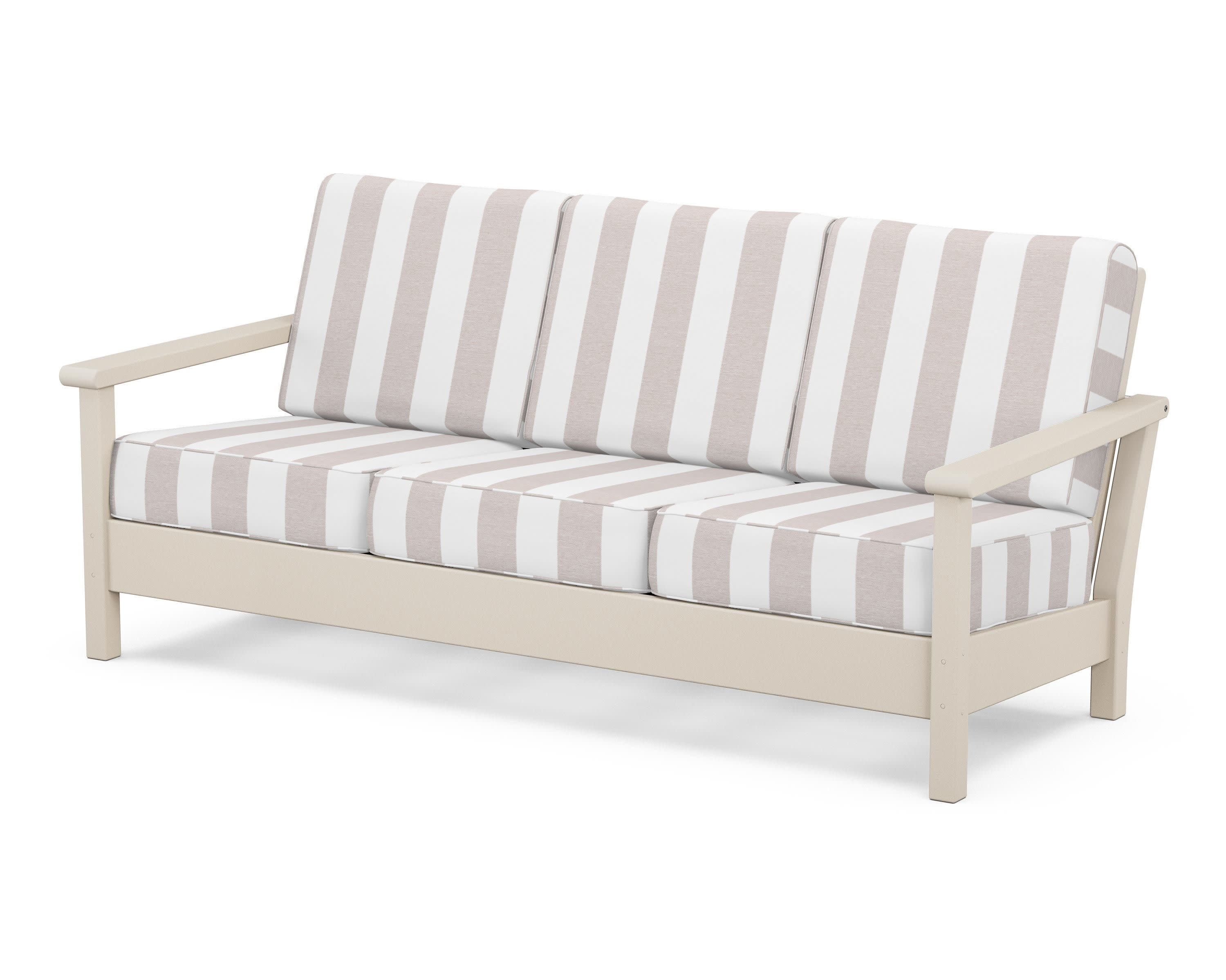 Harbour Deep Seating Sofa in Sand / Cabana Stripe Dune Burlap