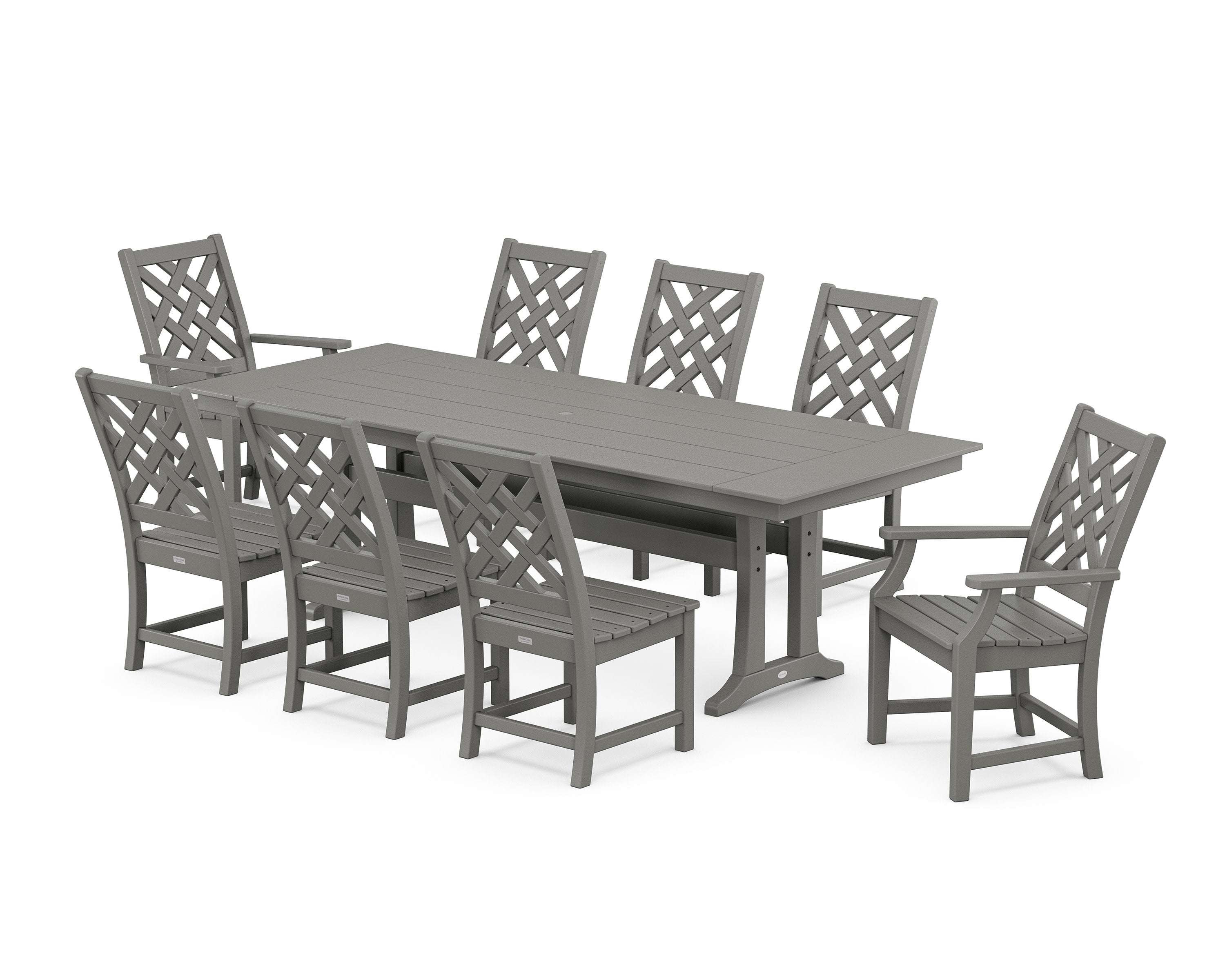 Wovendale 9-Piece Farmhouse Dining Set with Trestle Legs in Slate Grey