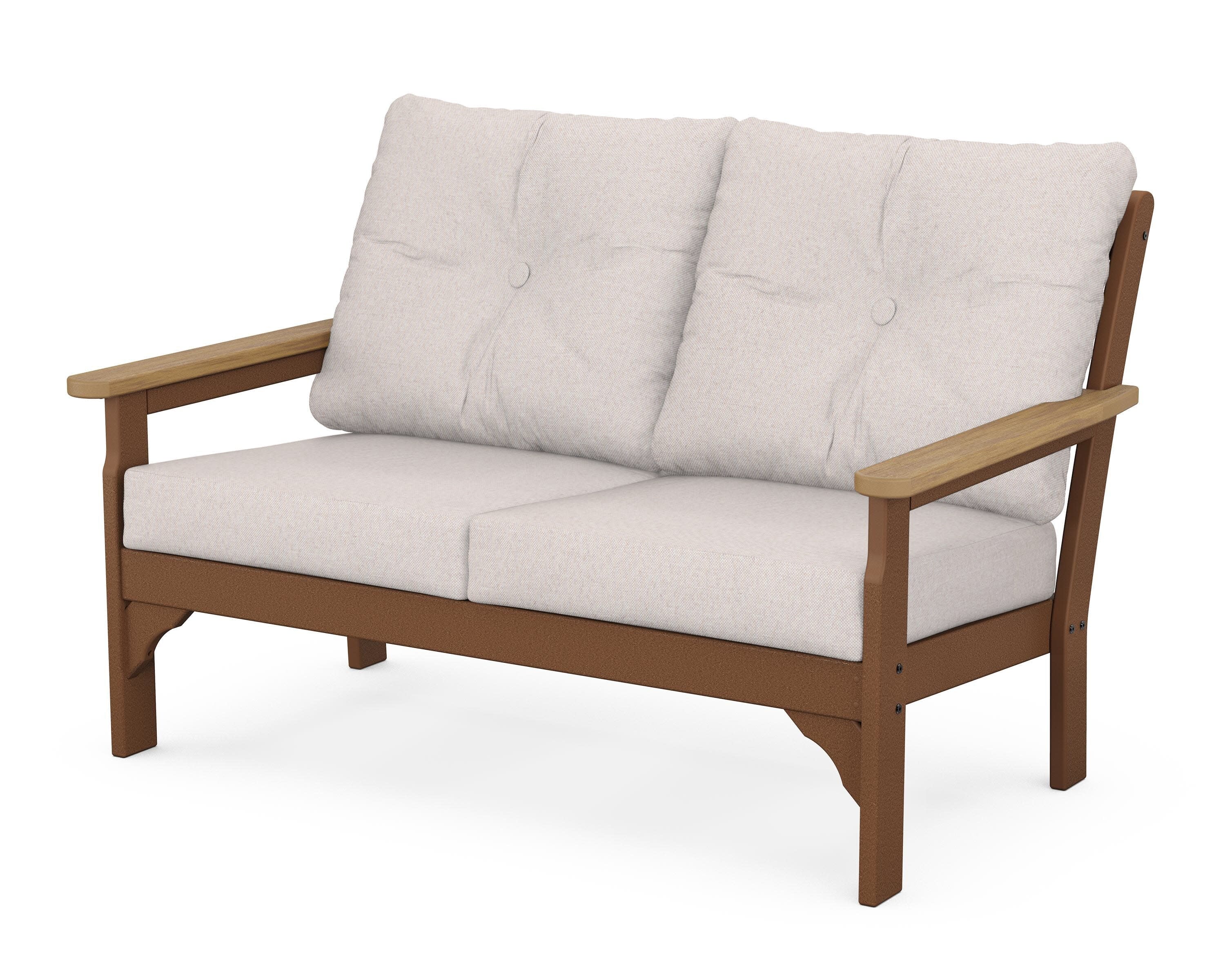 Vineyard Deep Seating Loveseat in Teak / Natural / Dune Burlap