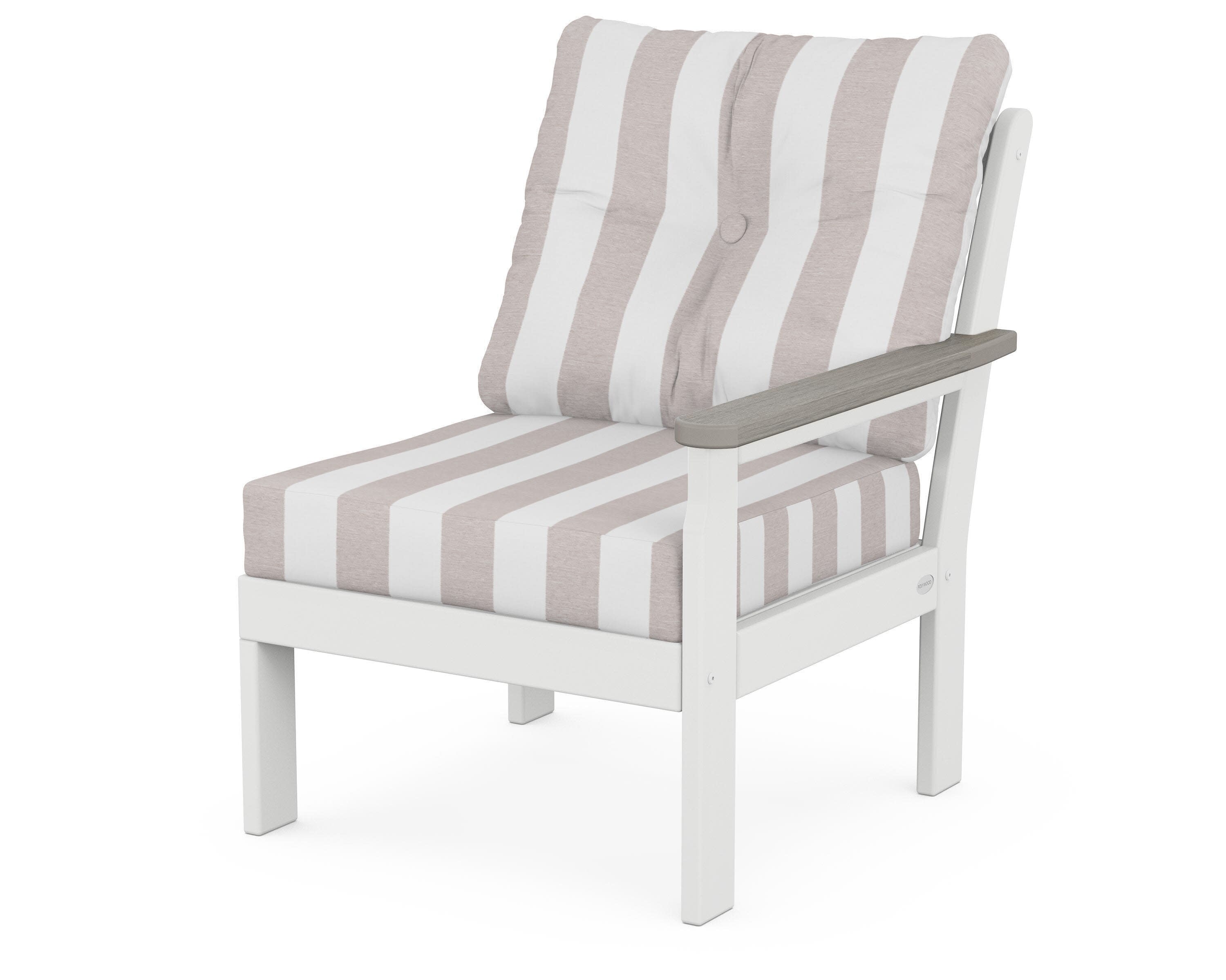 Vineyard Modular Right Arm Chair in White / Driftwood / Cabana Stripe Dune Burlap