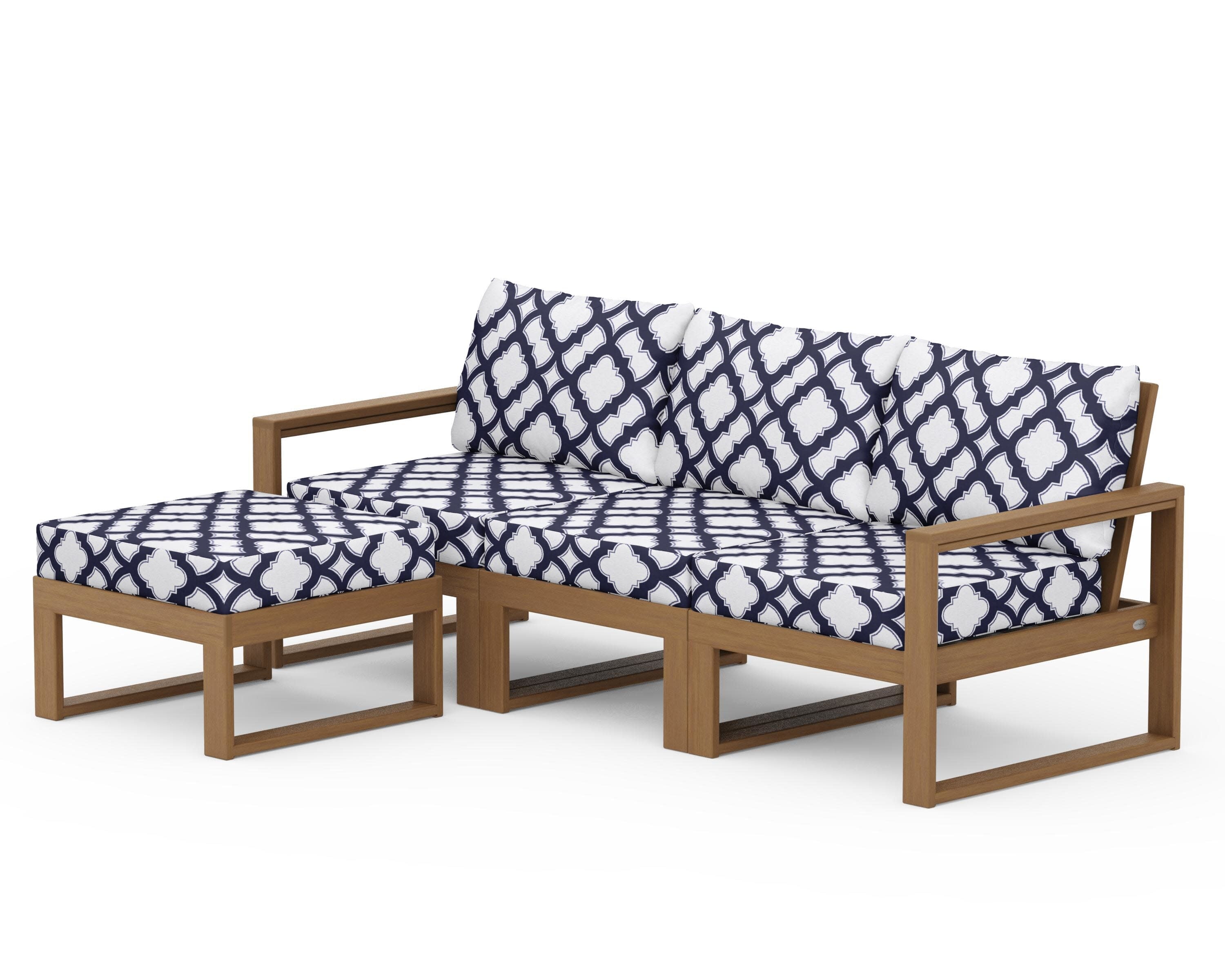 EDGE 4-Piece Modular Deep Seating Set with Ottoman in Natural / Trellis Navy