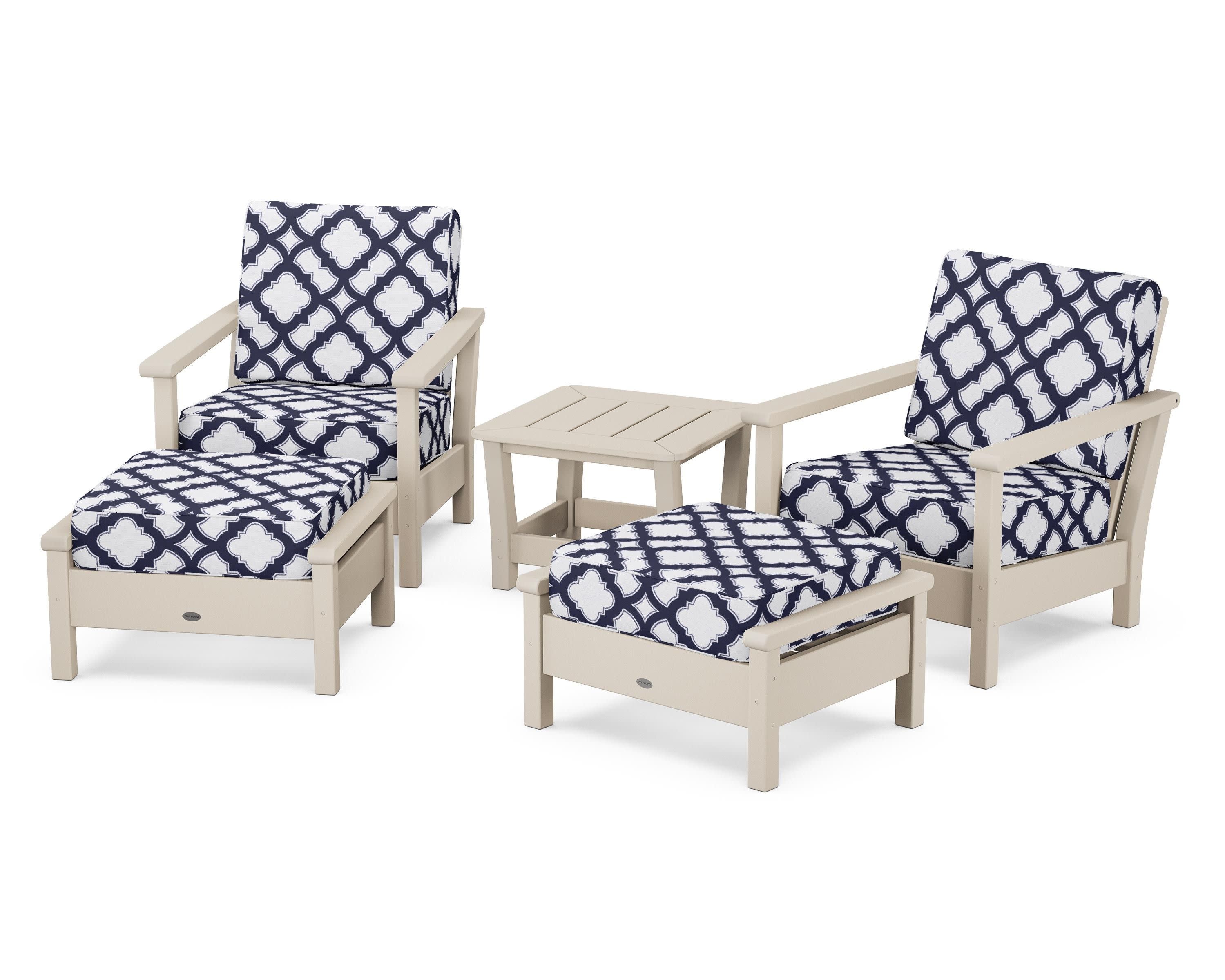 Harbour 5-Piece Deep Seating Chair Set in Sand / Trellis Navy