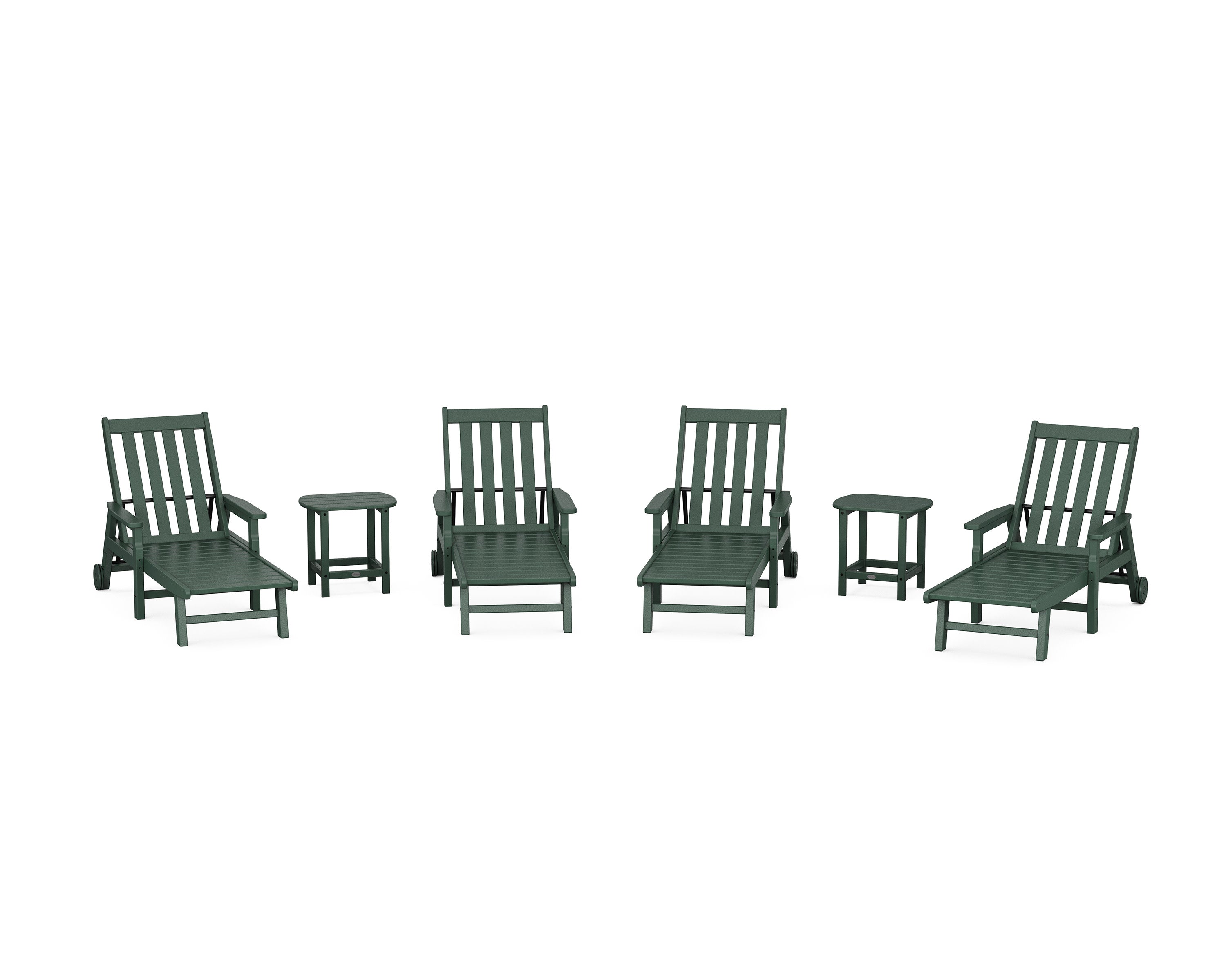 Vineyard 6-Piece Chaise with Arms and Wheels Set in Green