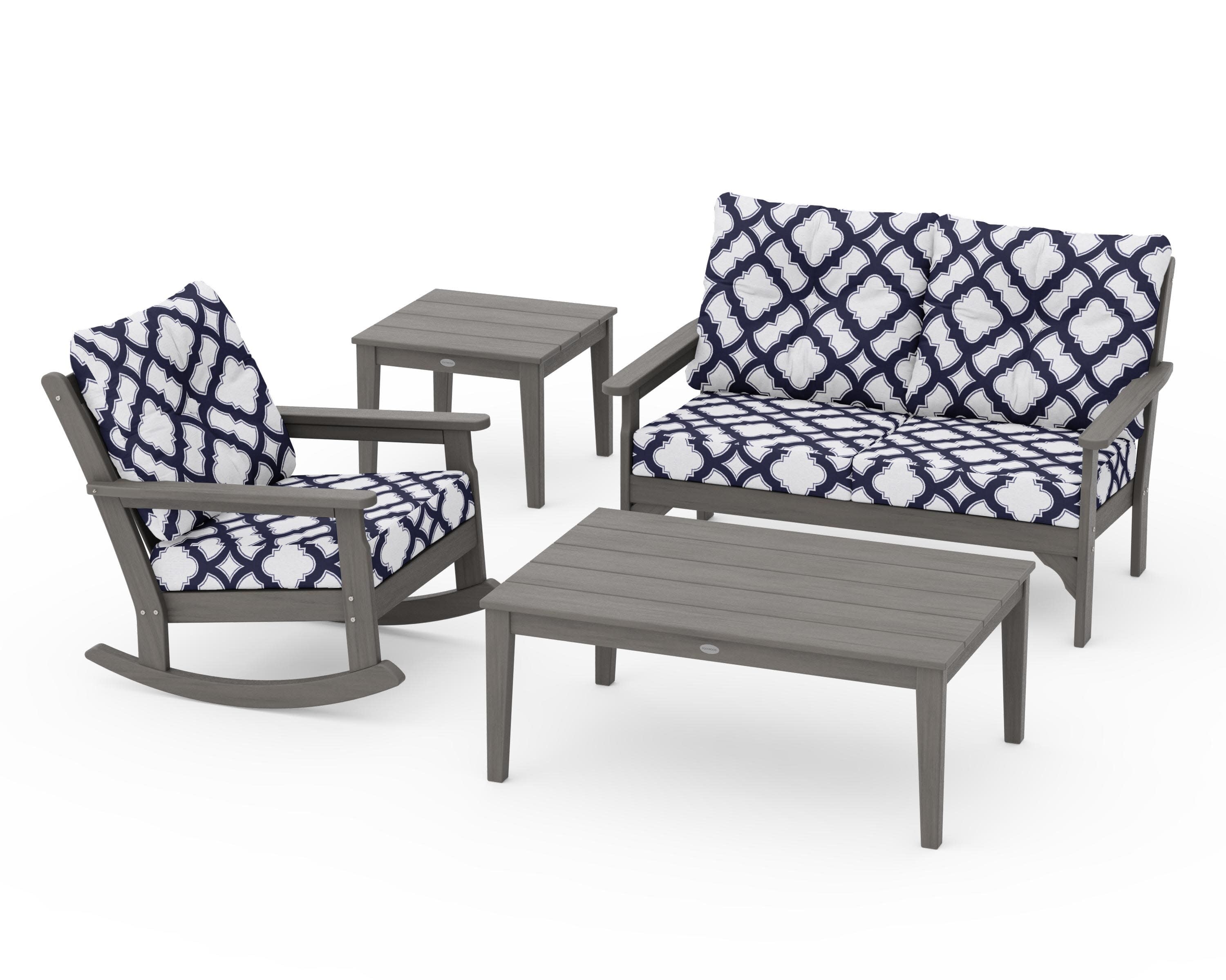 Vineyard 4-Piece Deep Seating Rocker Set in Driftwood / Trellis Navy