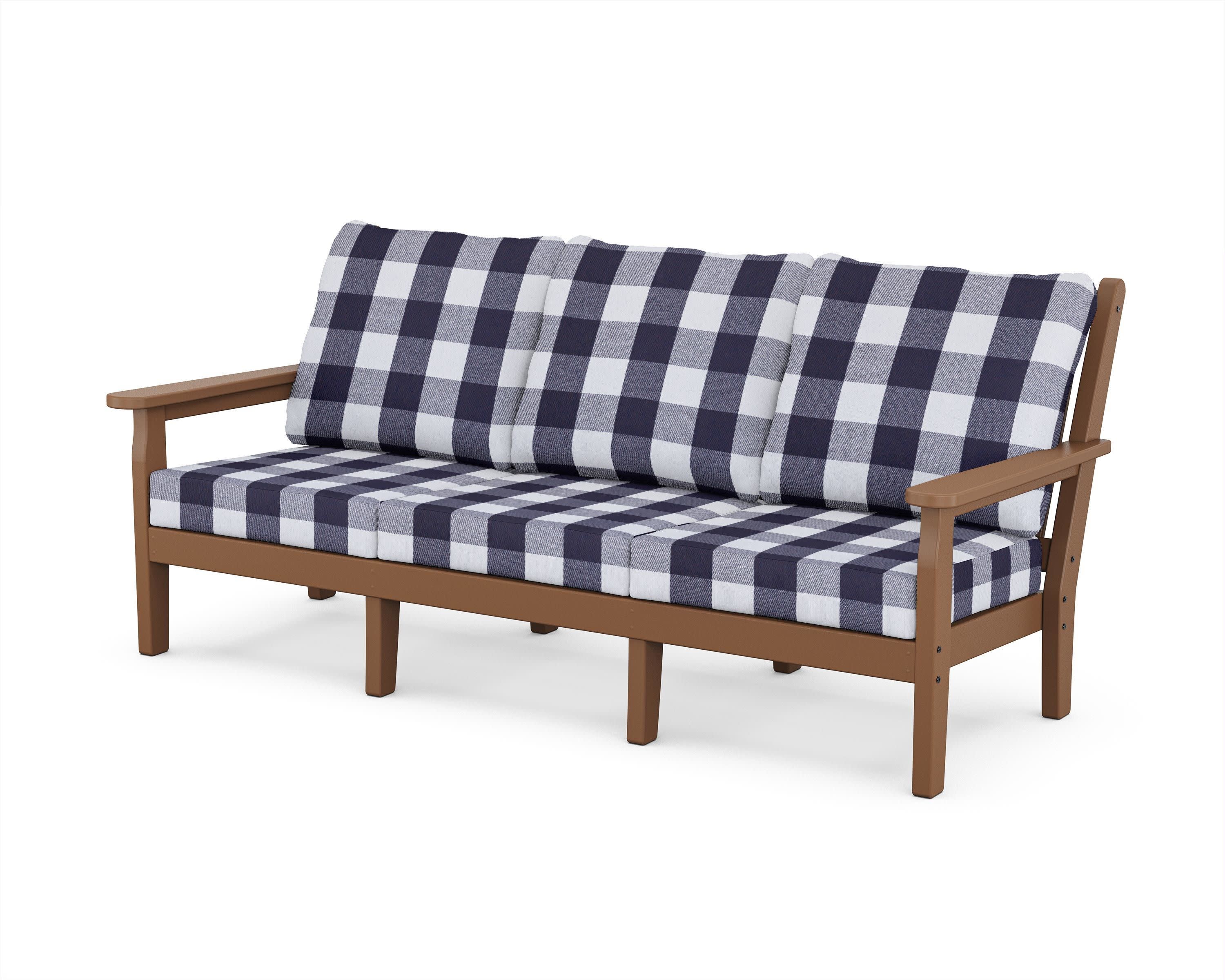 Chippendale Deep Seating Sofa in Teak / Buffalo Plaid Navy