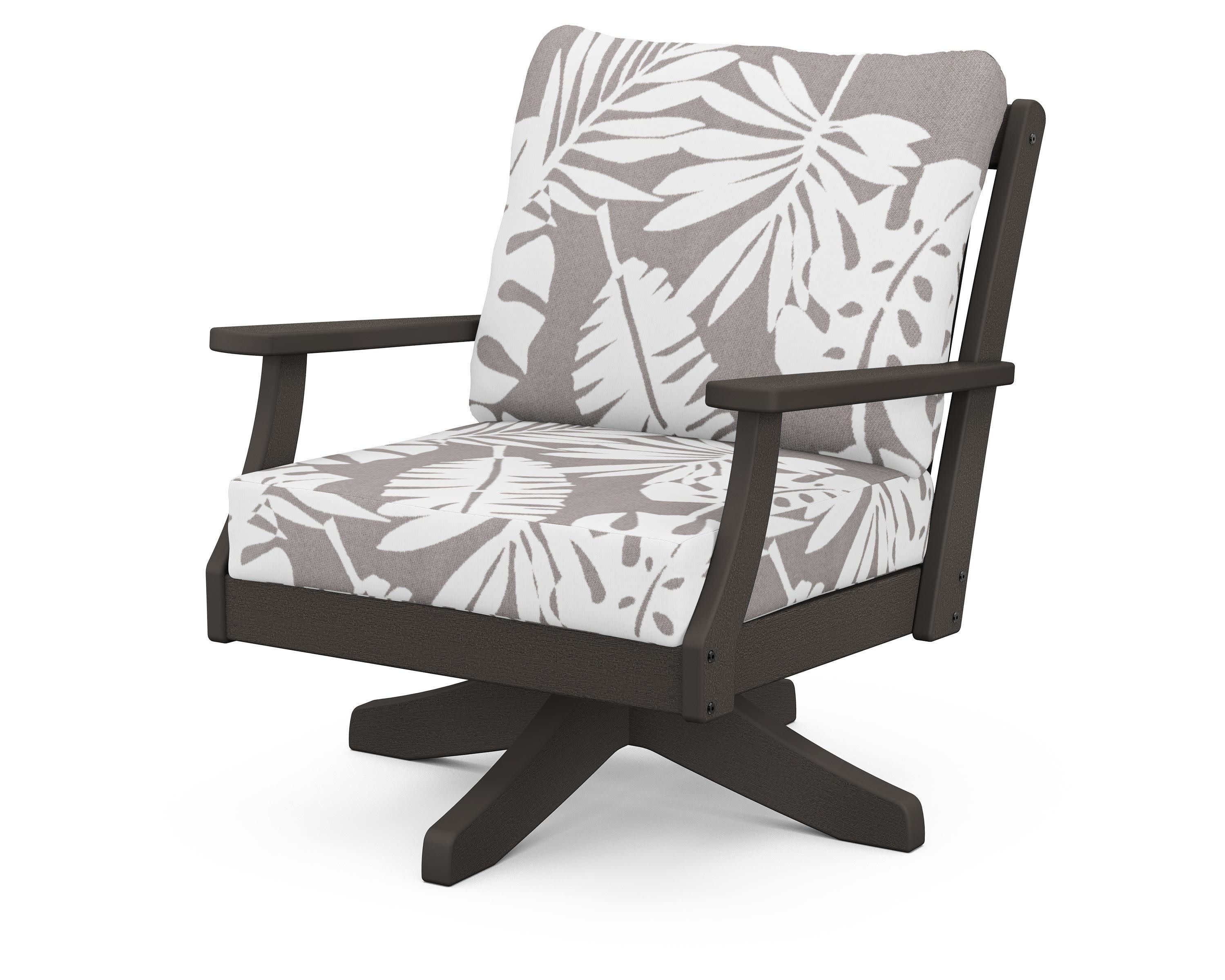Braxton Deep Seating Swivel Chair in Vintage Coffee / Leaf Grey Mist