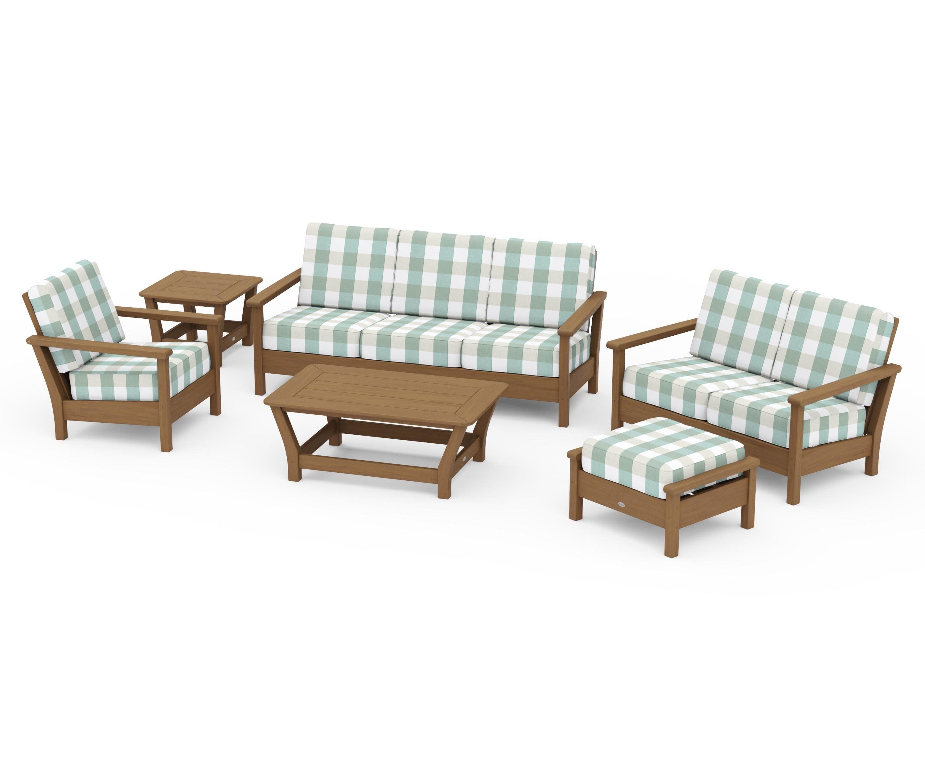 Harbour 6-Piece Outdoor Living Set in Natural / Buffalo Plaid Glacier Spa
