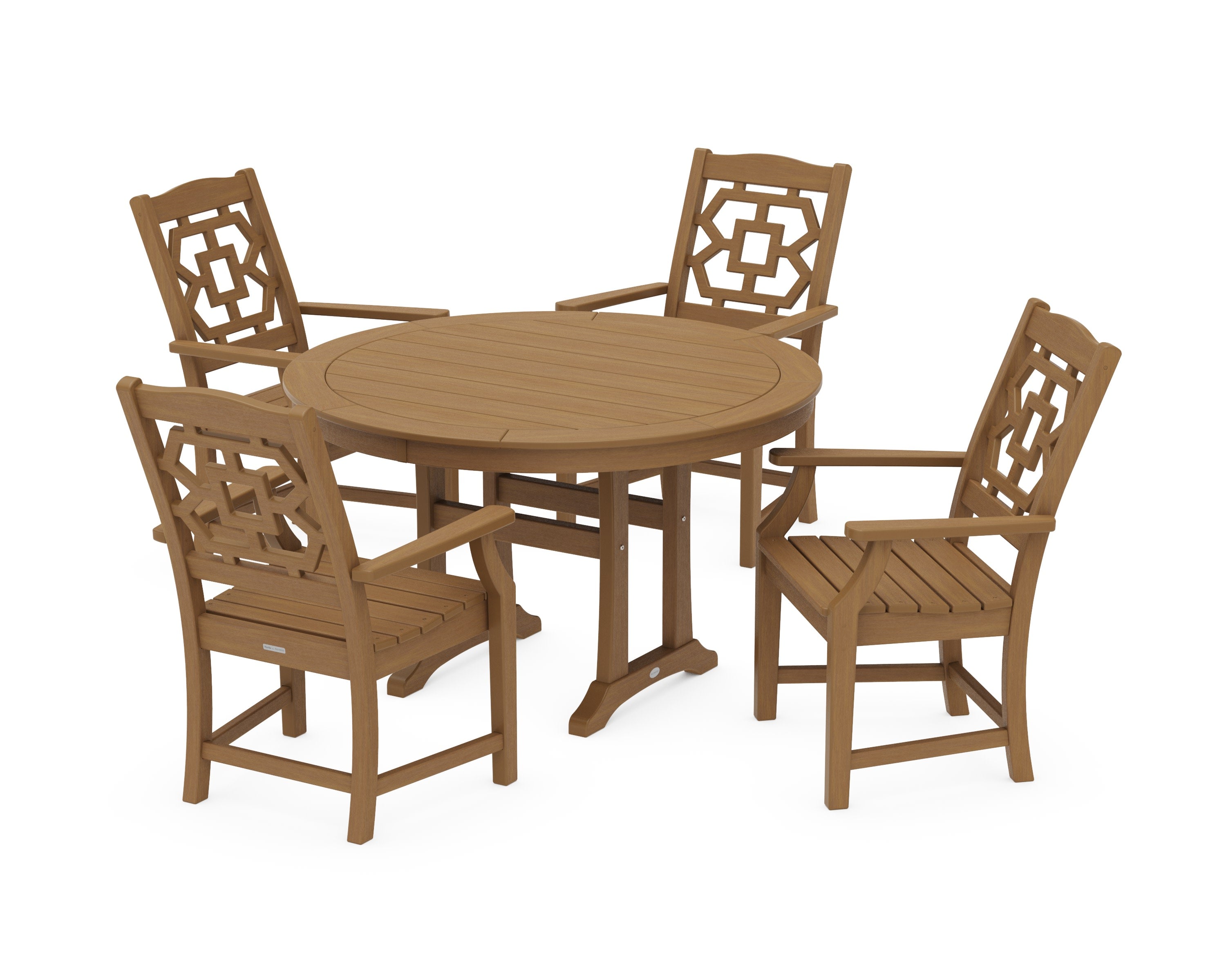 Chinoiserie 5-Piece Round Dining Set with Trestle Legs in Natural