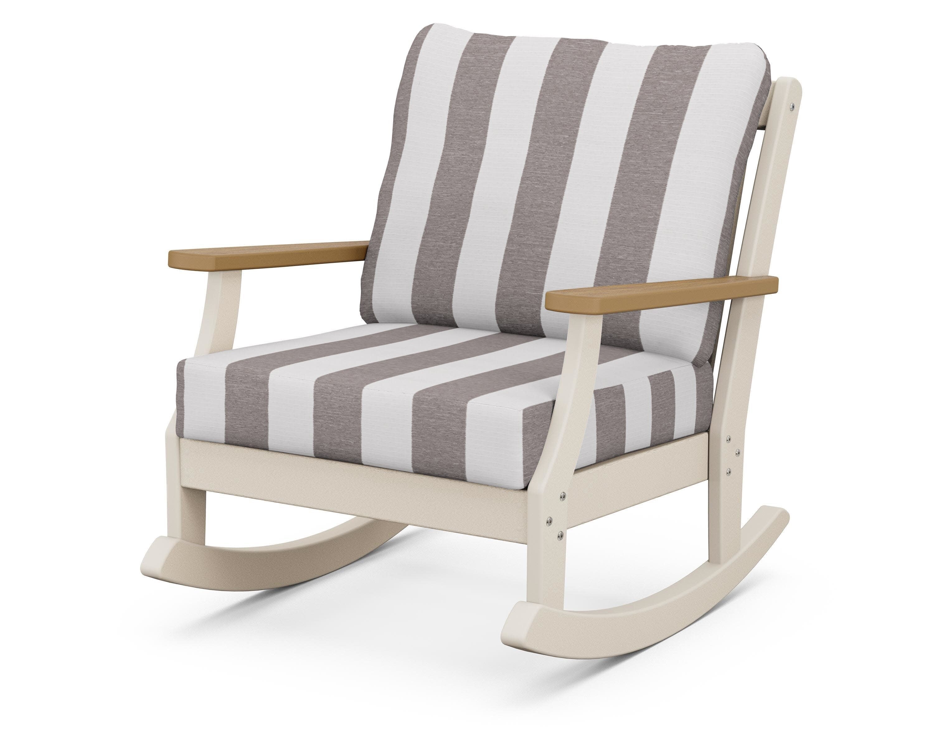 Braxton Deep Seating Rocking Chair in Sand / Natural / Cabana Stripe Grey Mist