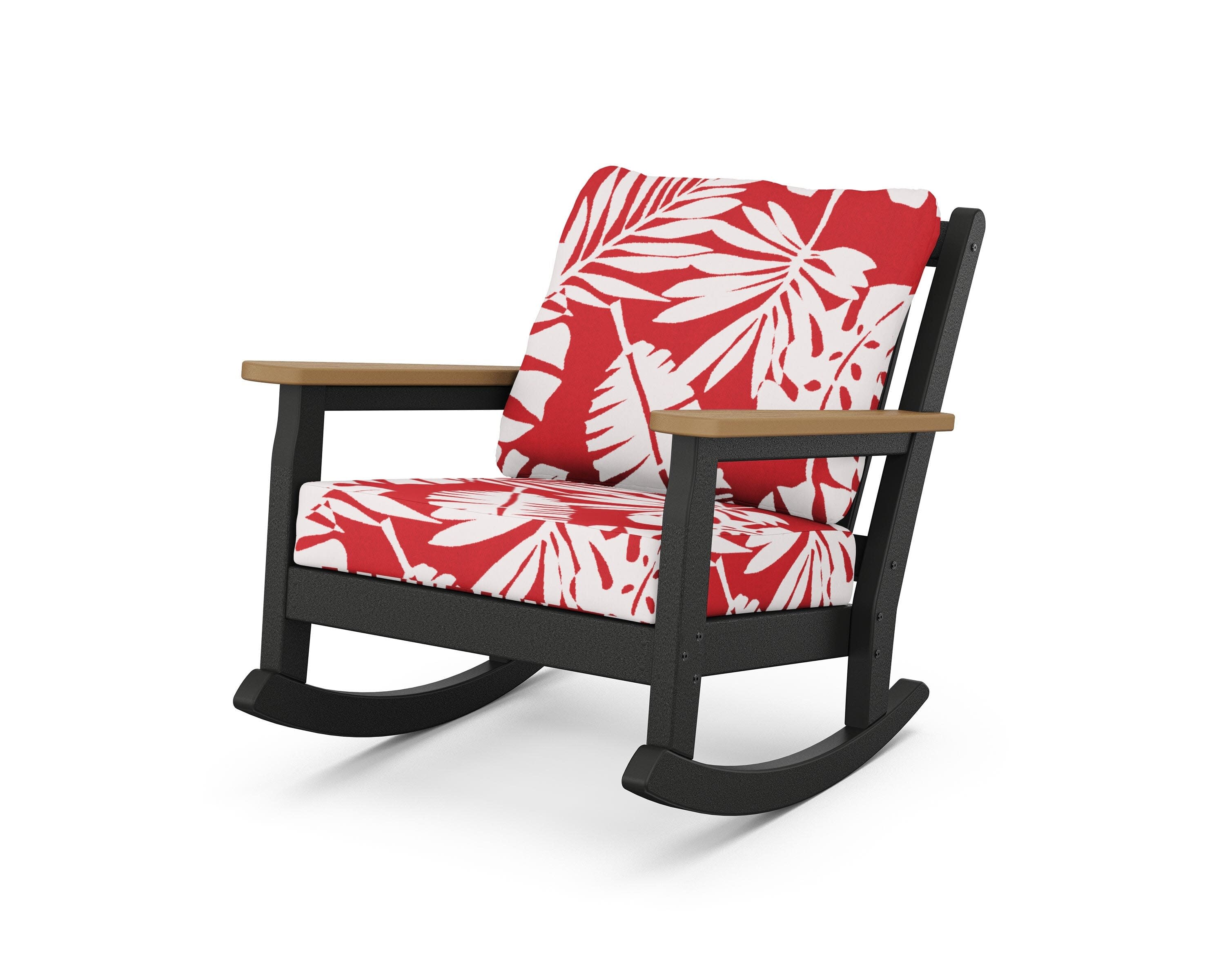 Chippendale Deep Seating Rocking Chair in Black / Natural / Leaf Crimson