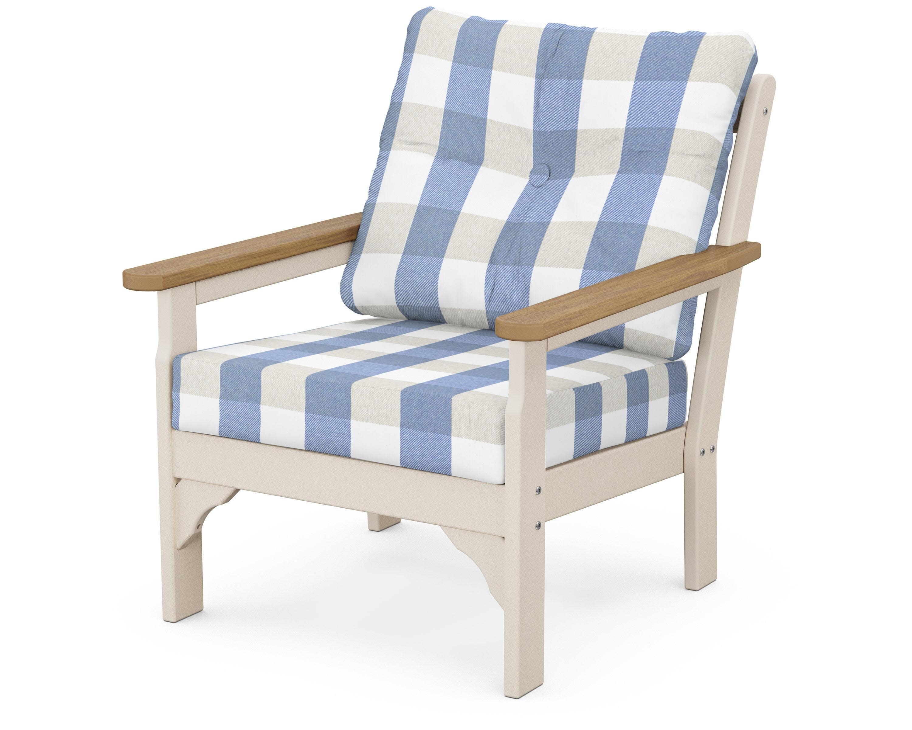 Vineyard Deep Seating Chair in Sand / Natural / Buffalo Plaid Sky Blue