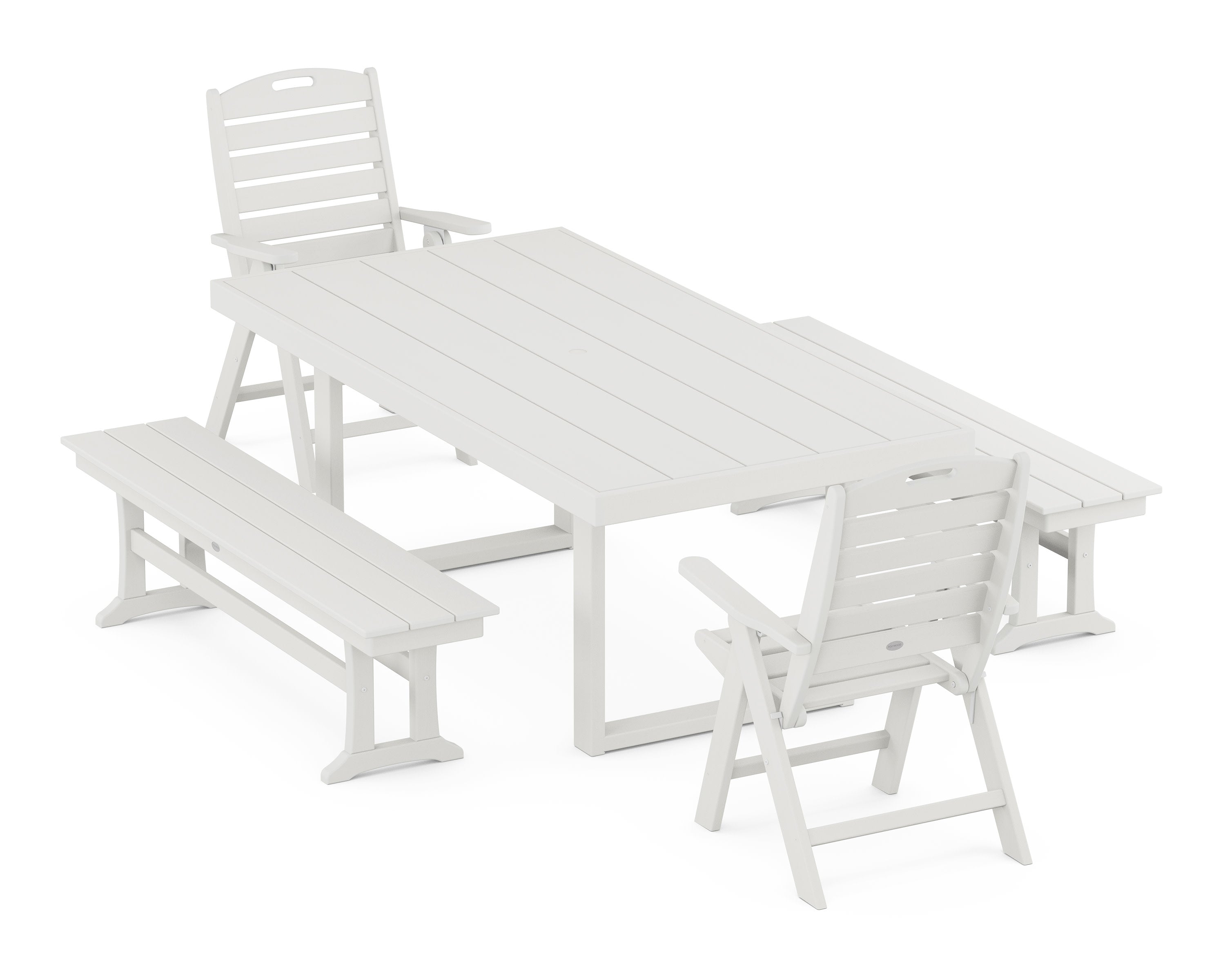 Nautical Folding Highback 5-Piece Dining Set with Trestle Legs in Vintage White