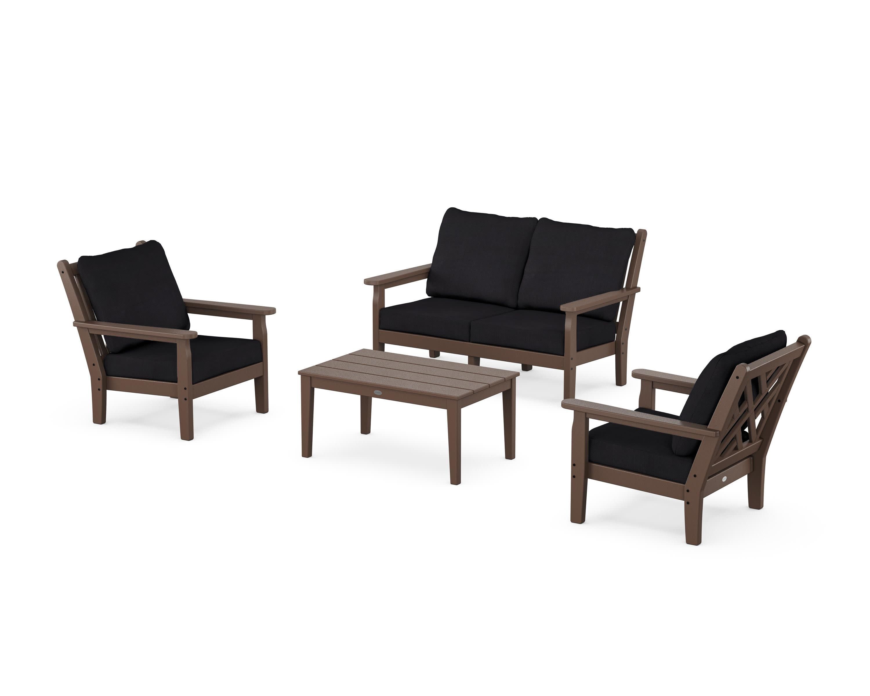 Chippendale 4-Piece Deep Seating Set with Loveseat in Mahogany / Midnight Linen