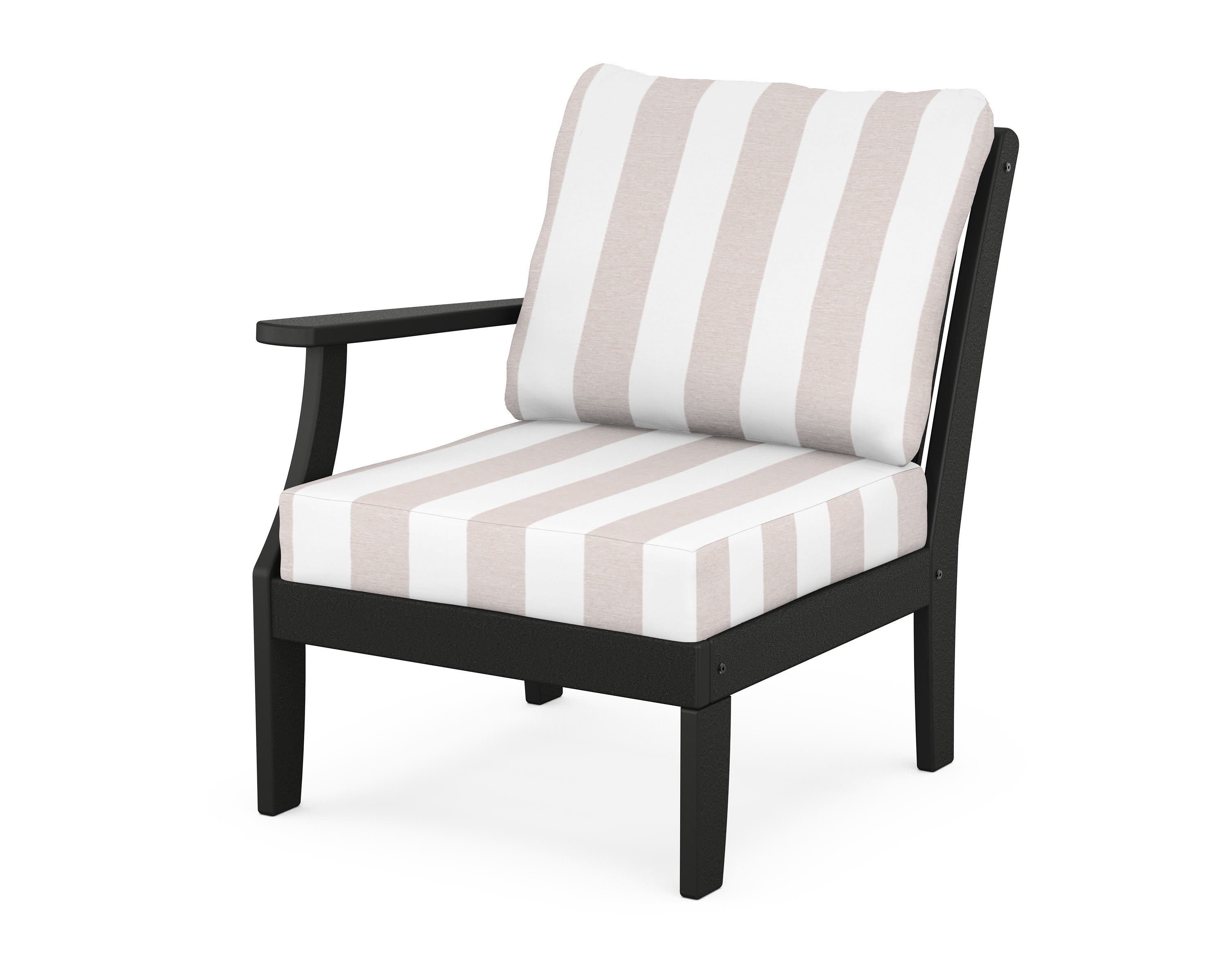 Braxton Modular Left Arm Chair in Black / Cabana Stripe Dune Burlap