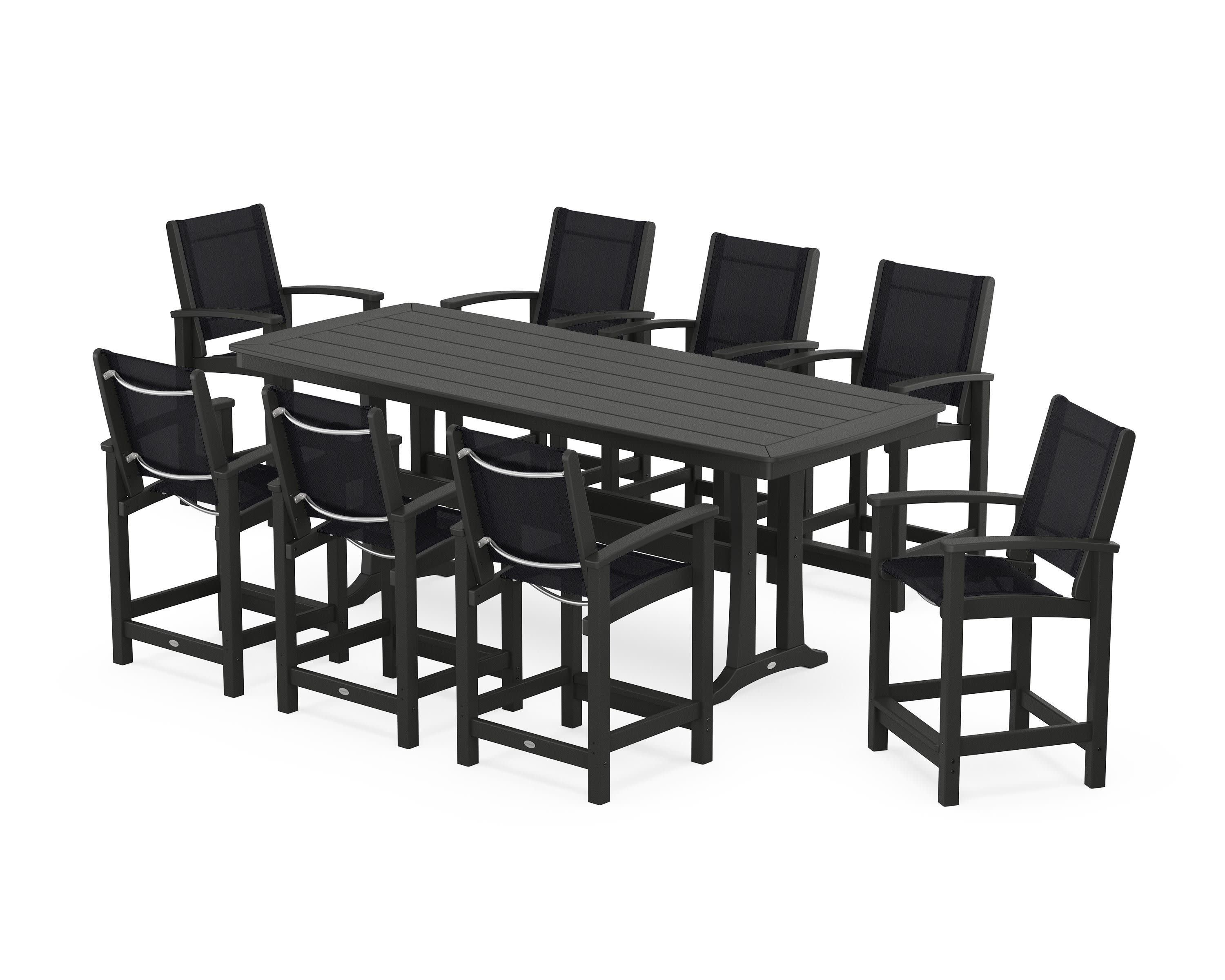 Coastal 9-Piece Counter Set with Trestle Legs in Black / Black Sling