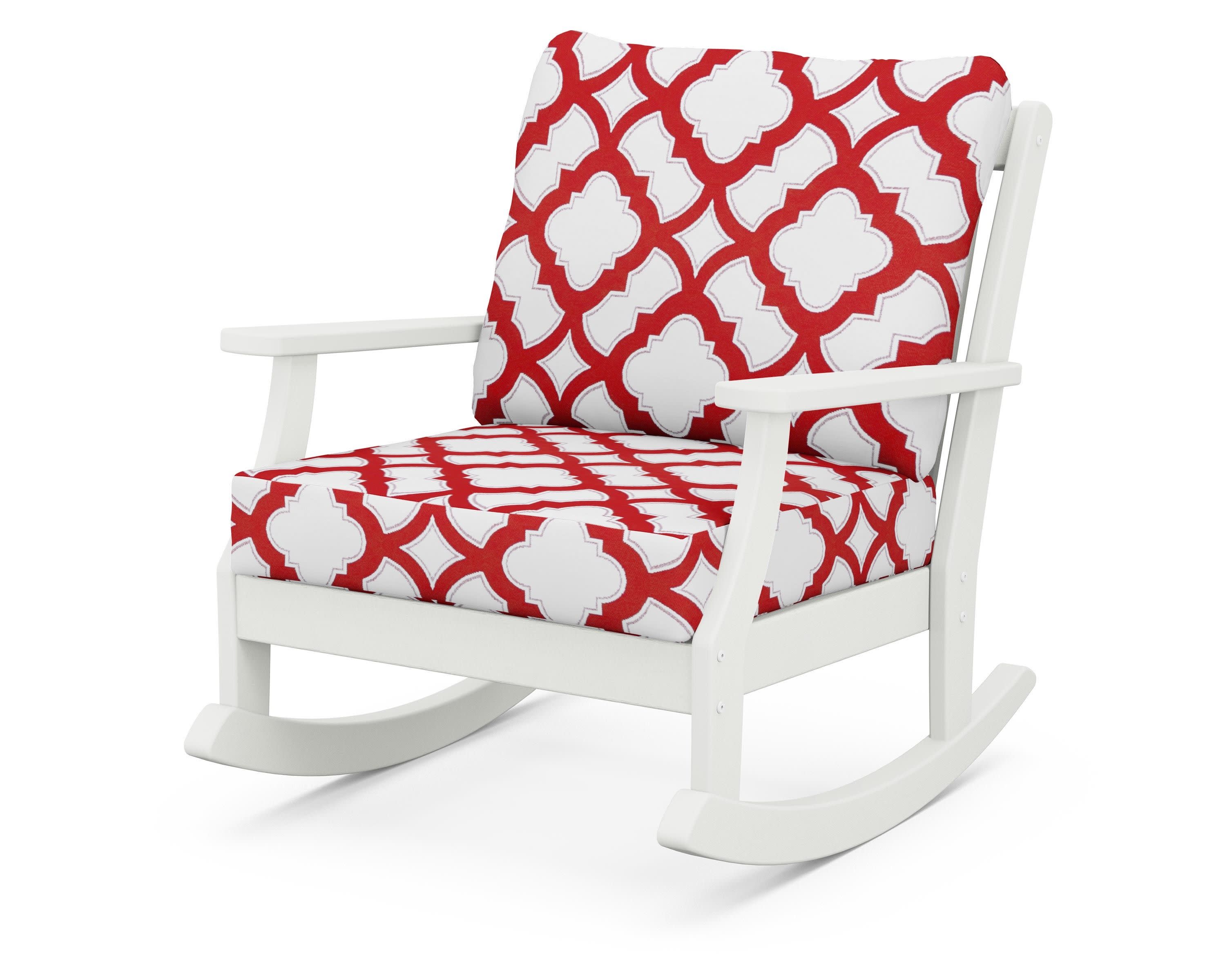 Braxton Deep Seating Rocking Chair in Vintage White / Trellis Crimson