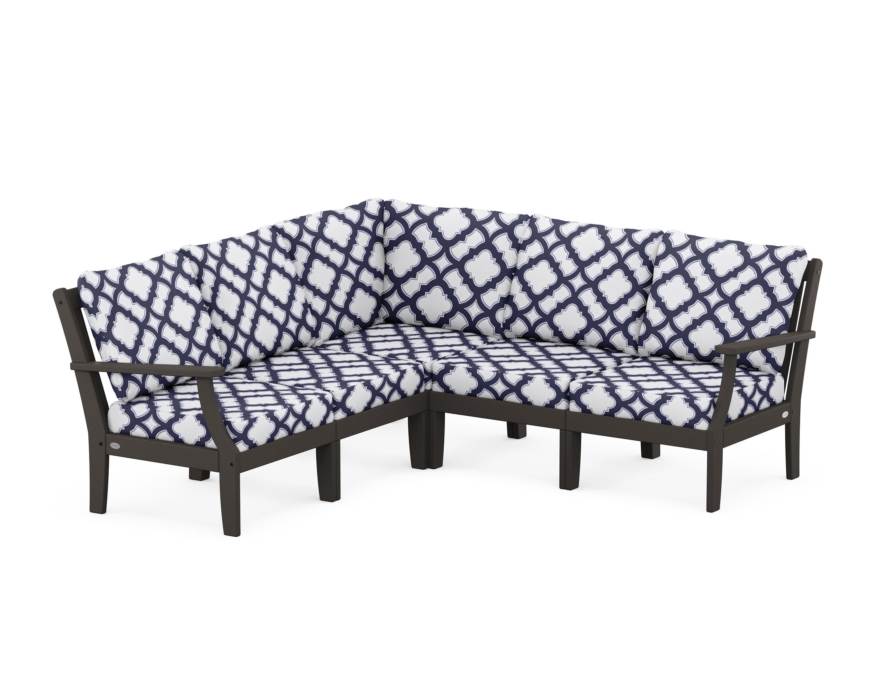 Braxton Modular 5-Piece Deep Seating Set in Vintage Coffee / Trellis Navy