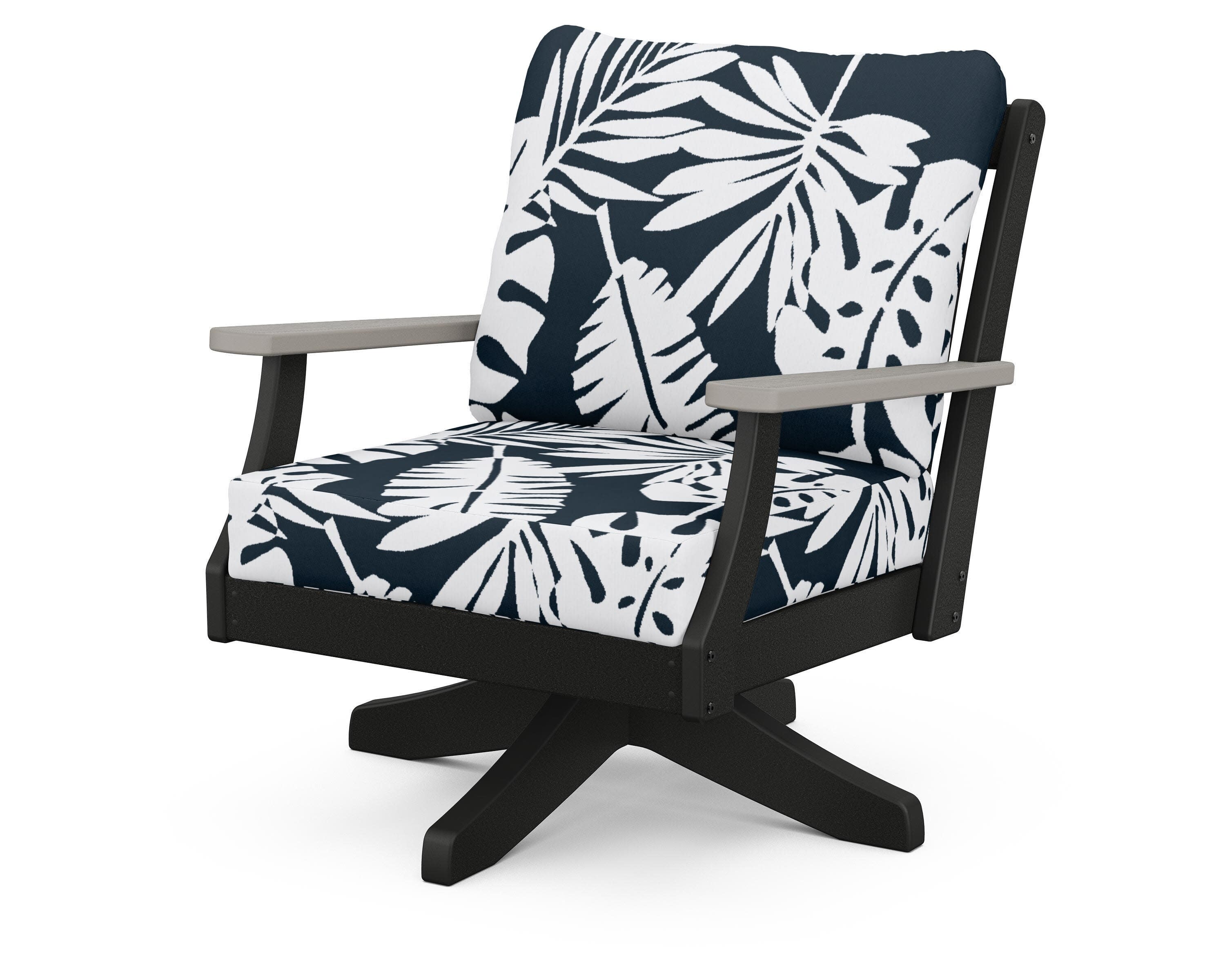 Braxton Deep Seating Swivel Chair in Black / Driftwood / Leaf Marine Indigo