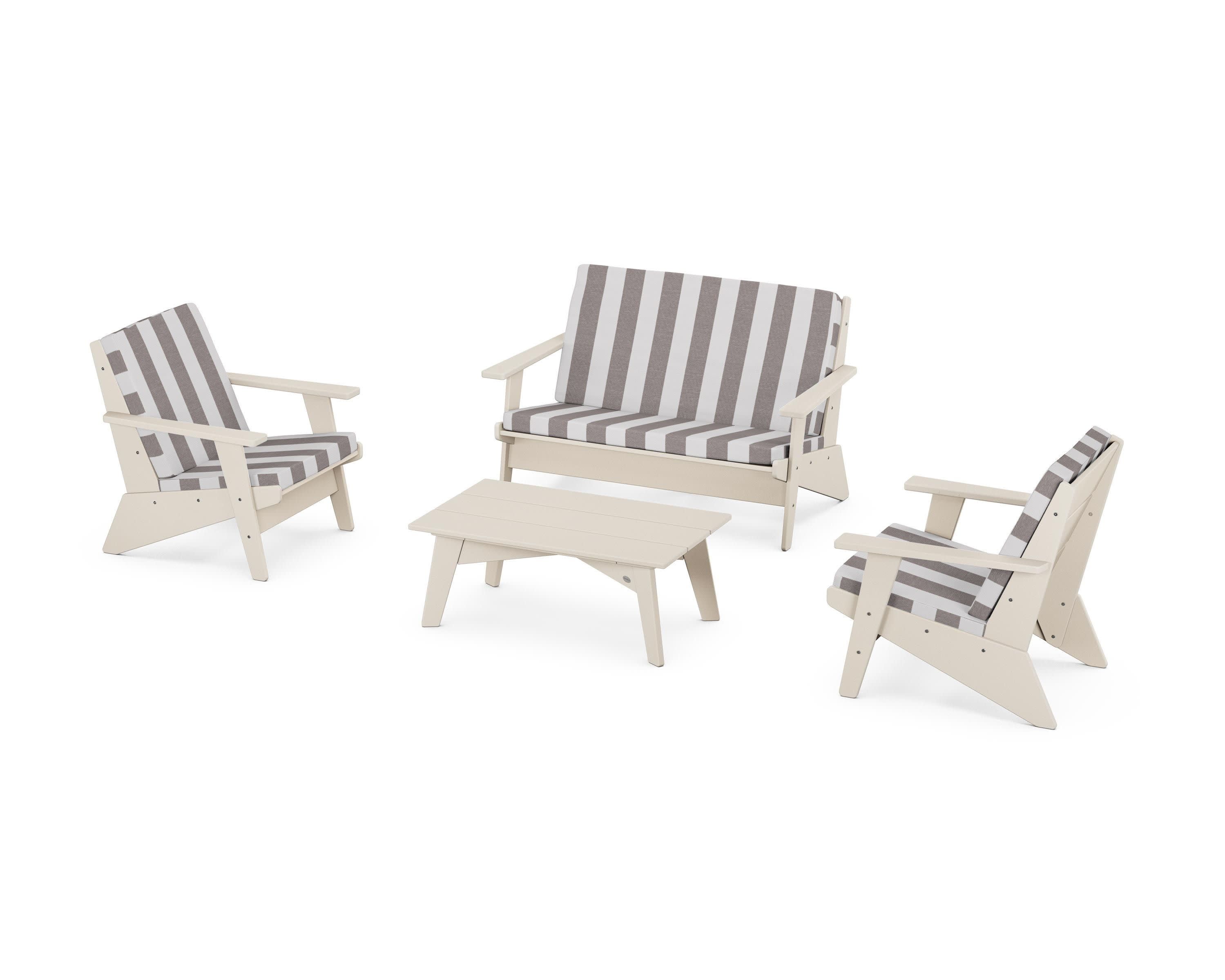 Riviera Modern Lounge 4-Piece Set in Sand / Cabana Stripe Grey Mist
