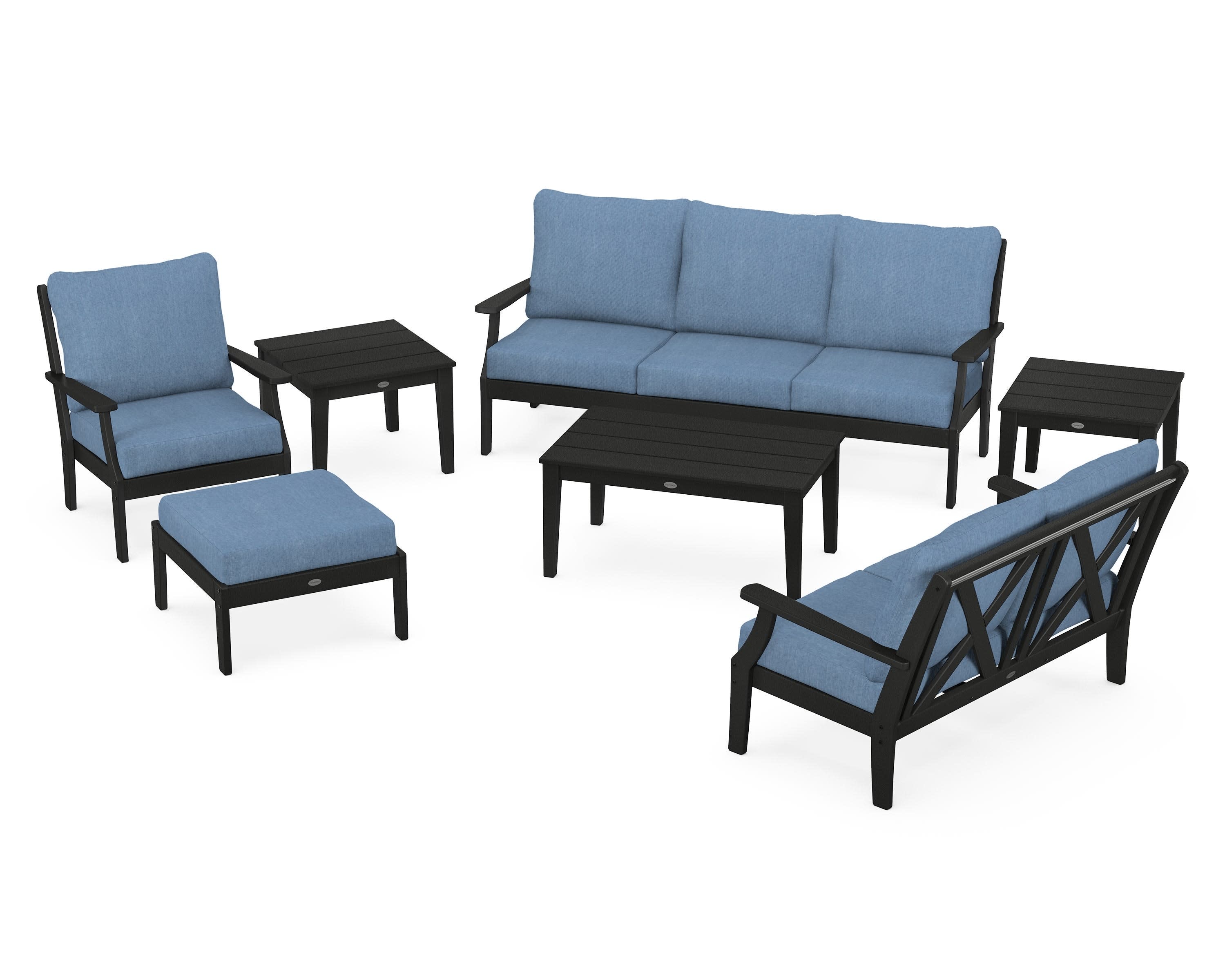 Braxton 7-Piece Deep Seating Set in Black / Sky Blue