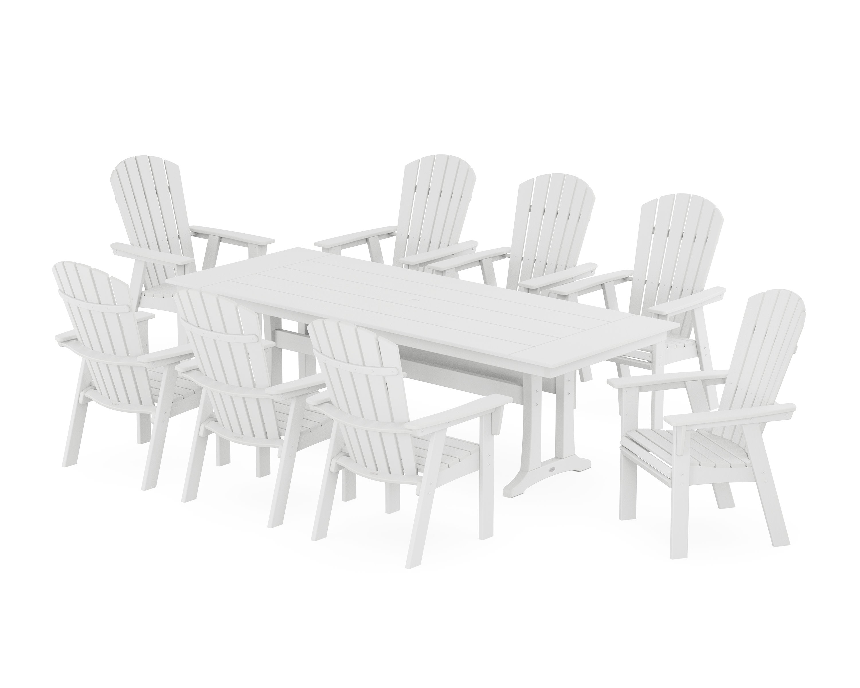 Nautical 9-Piece Curveback Adirondack Farmhouse Dining Set with Trestle Legs in White