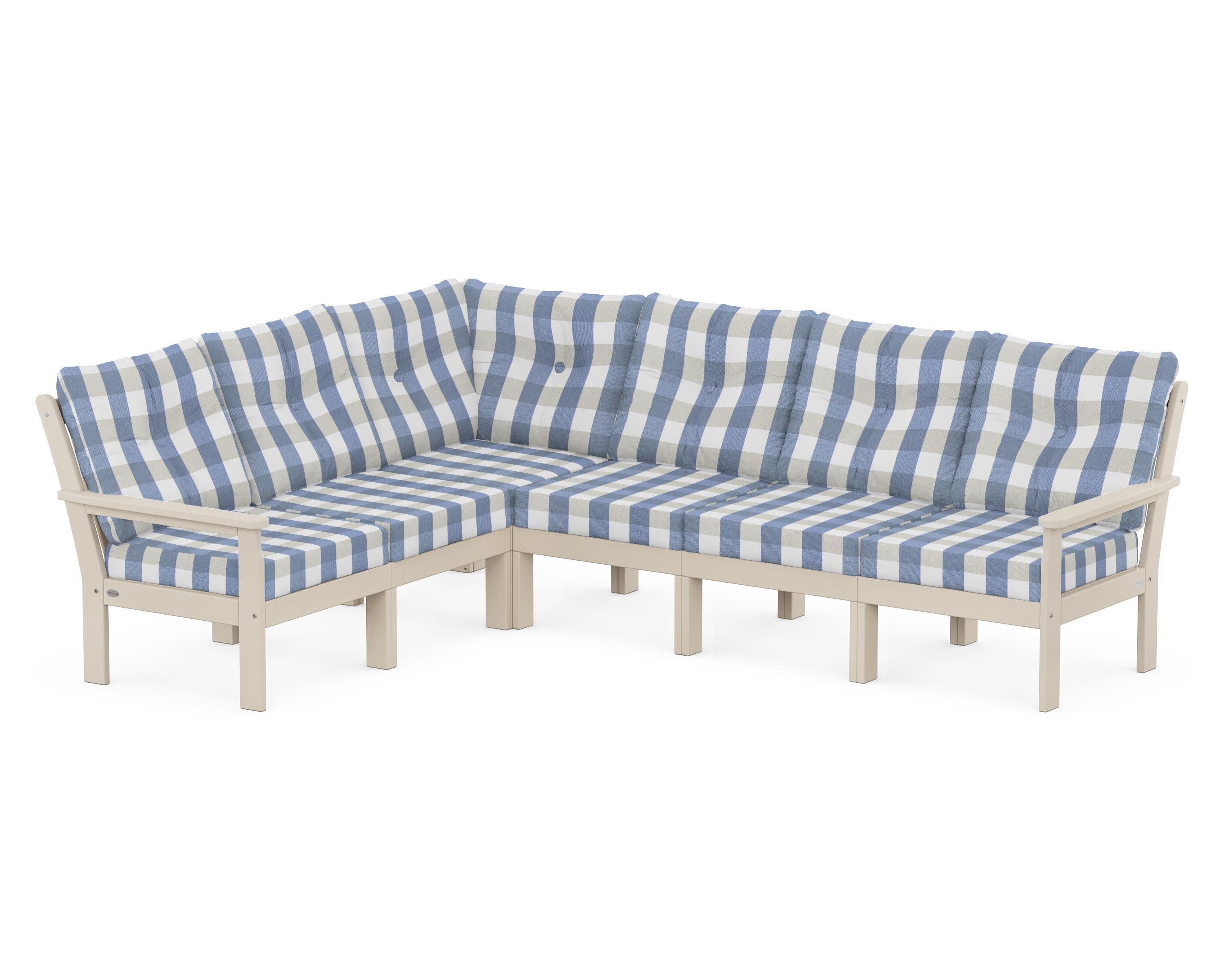 Vineyard 6-Piece Sectional in Sand / Buffalo Plaid Sky Blue