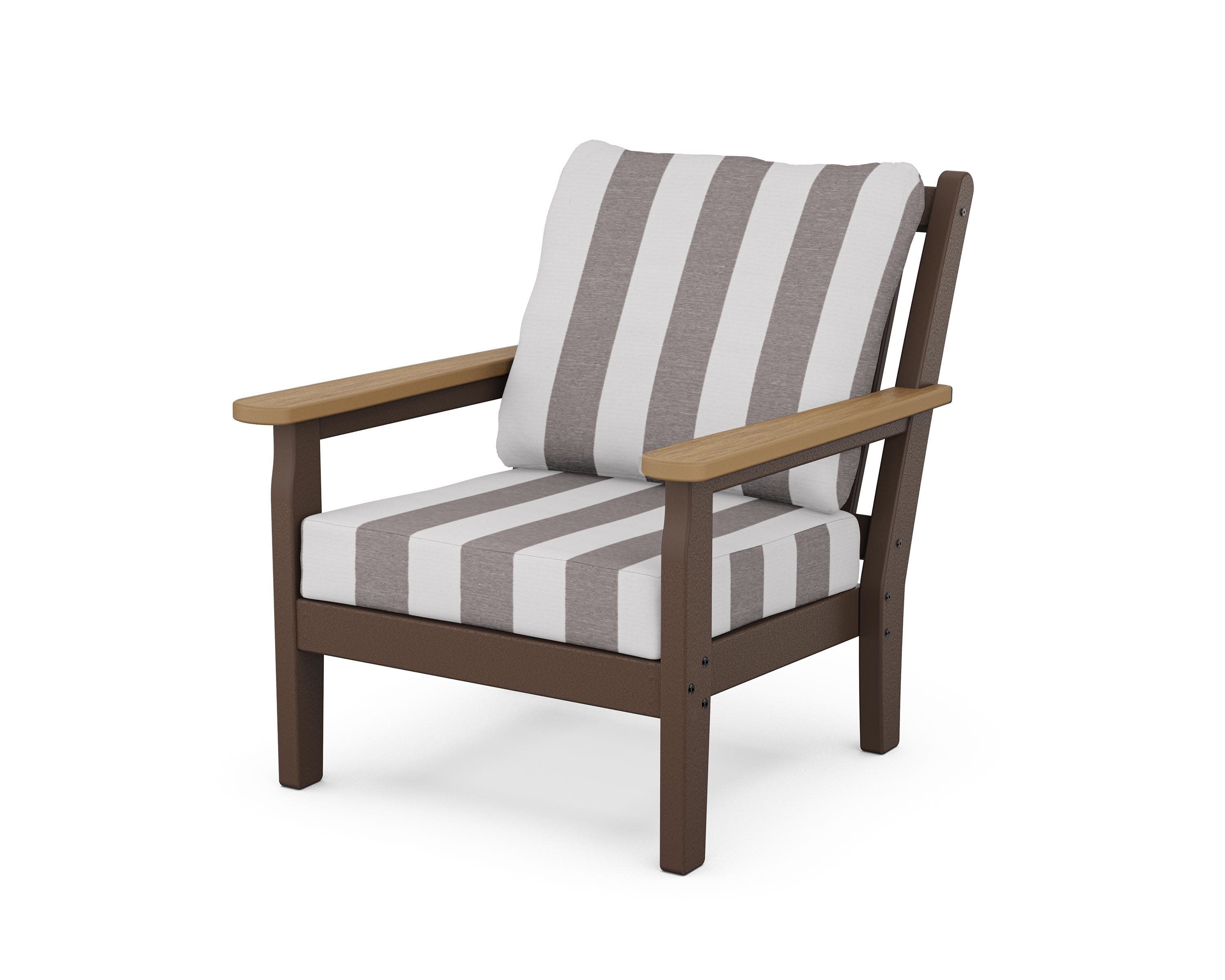 Chippendale Deep Seating Chair in Mahogany / Natural / Cabana Stripe Grey Mist