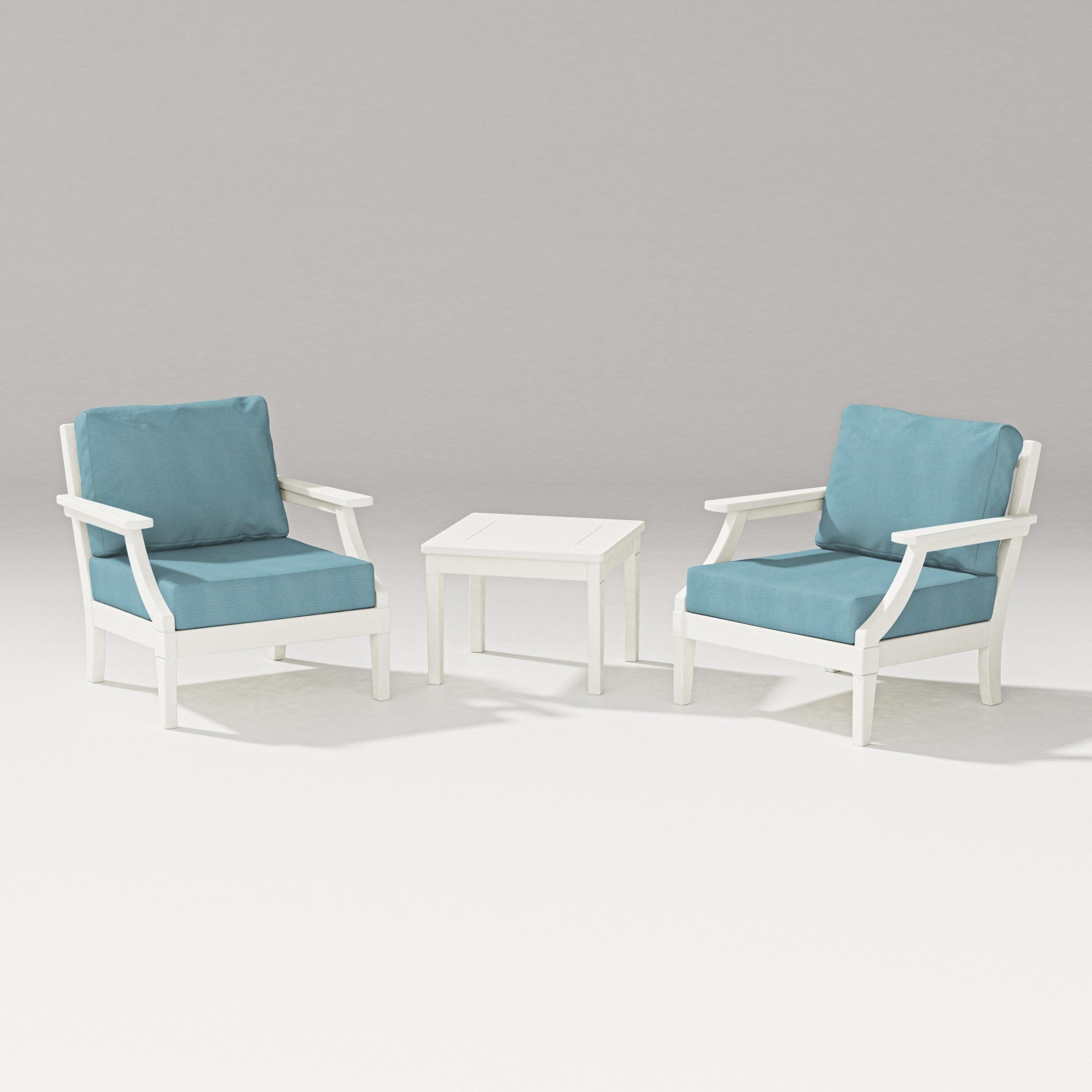 Estate 3-Piece Lounge Chair Set in Vintage White / Lattice Sky Blue