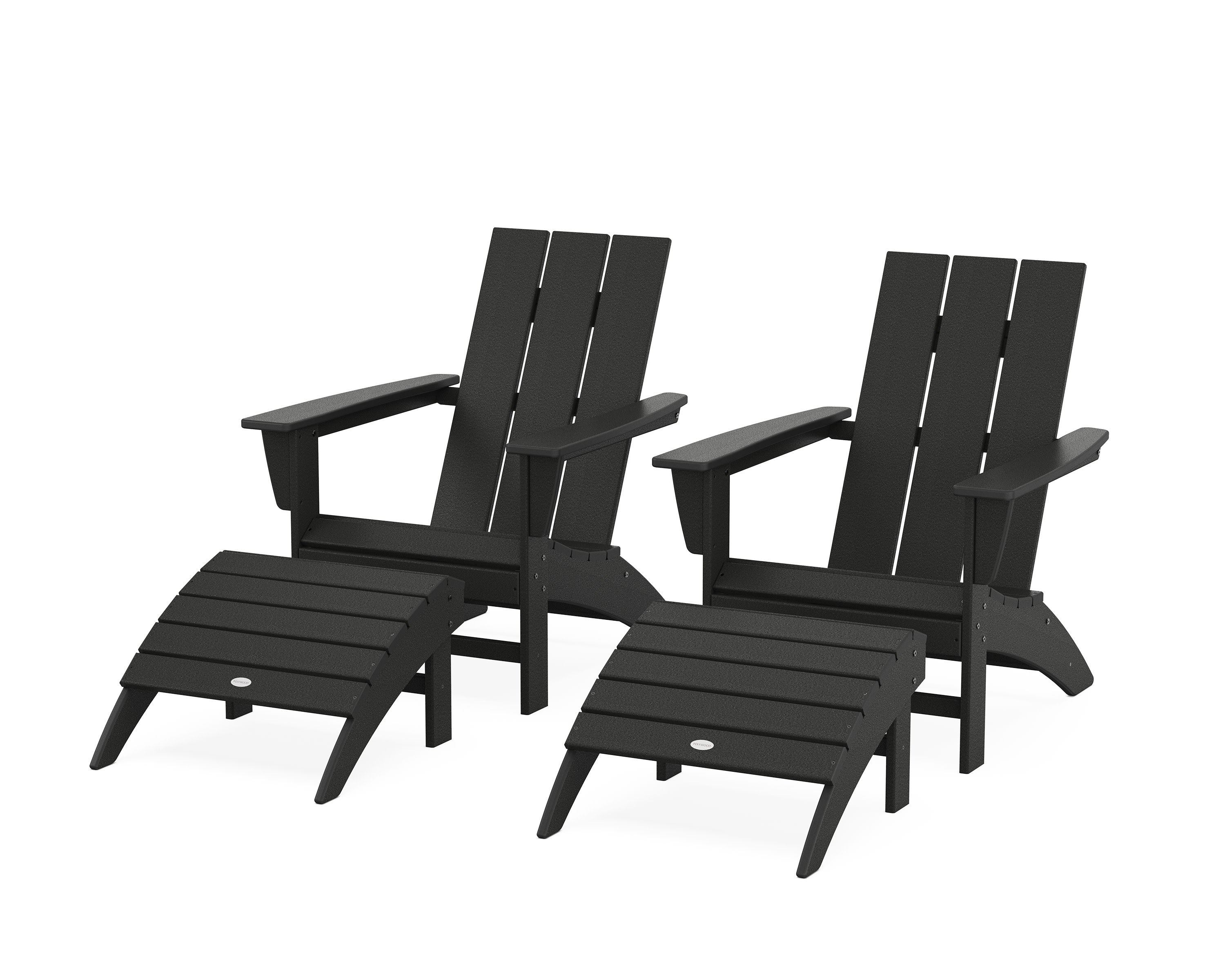 Modern Adirondack Chair 4-Piece Set with Ottomans in Black