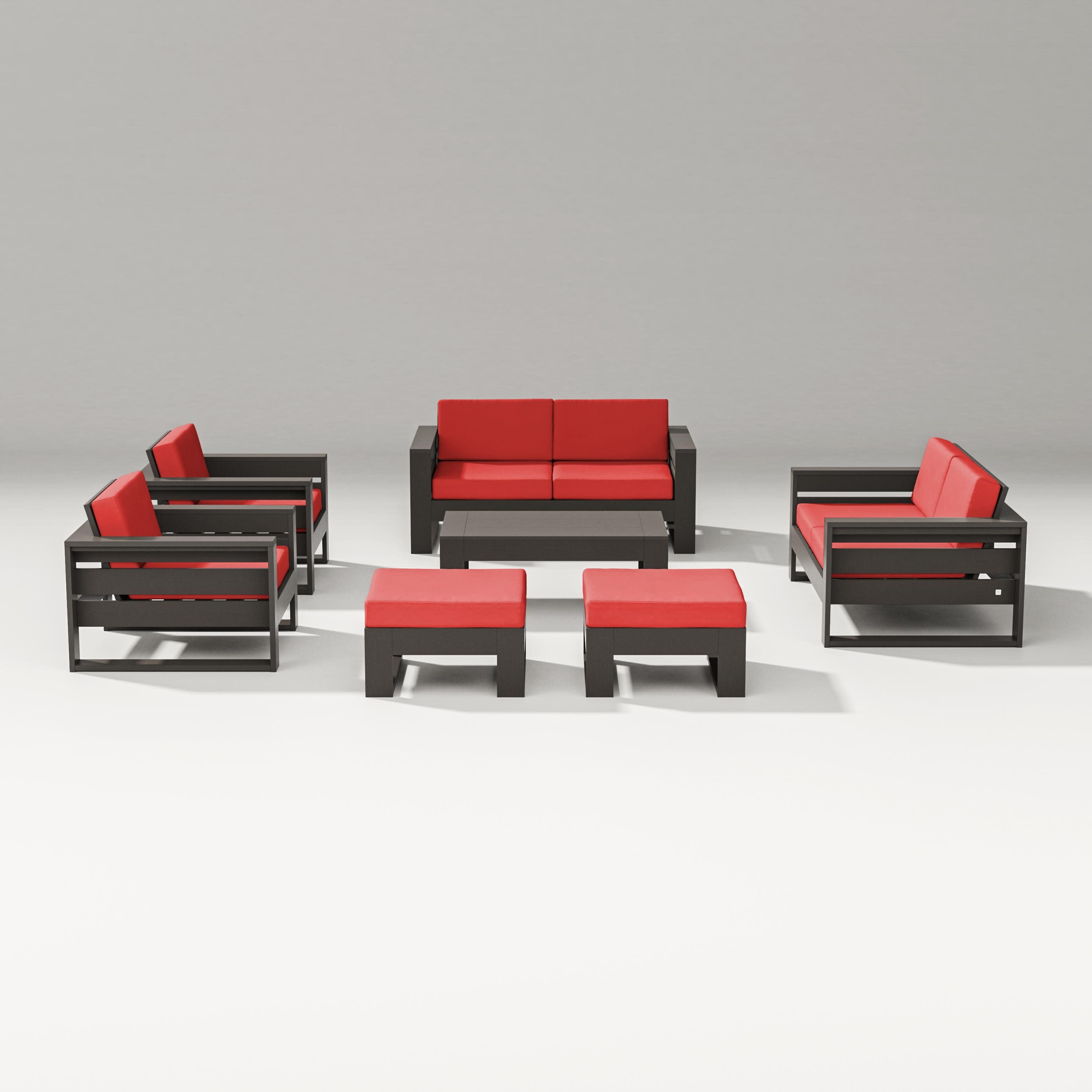 Latitude 7-Piece Lounge Loveseat Set in Vintage Coffee / Crimson Linen