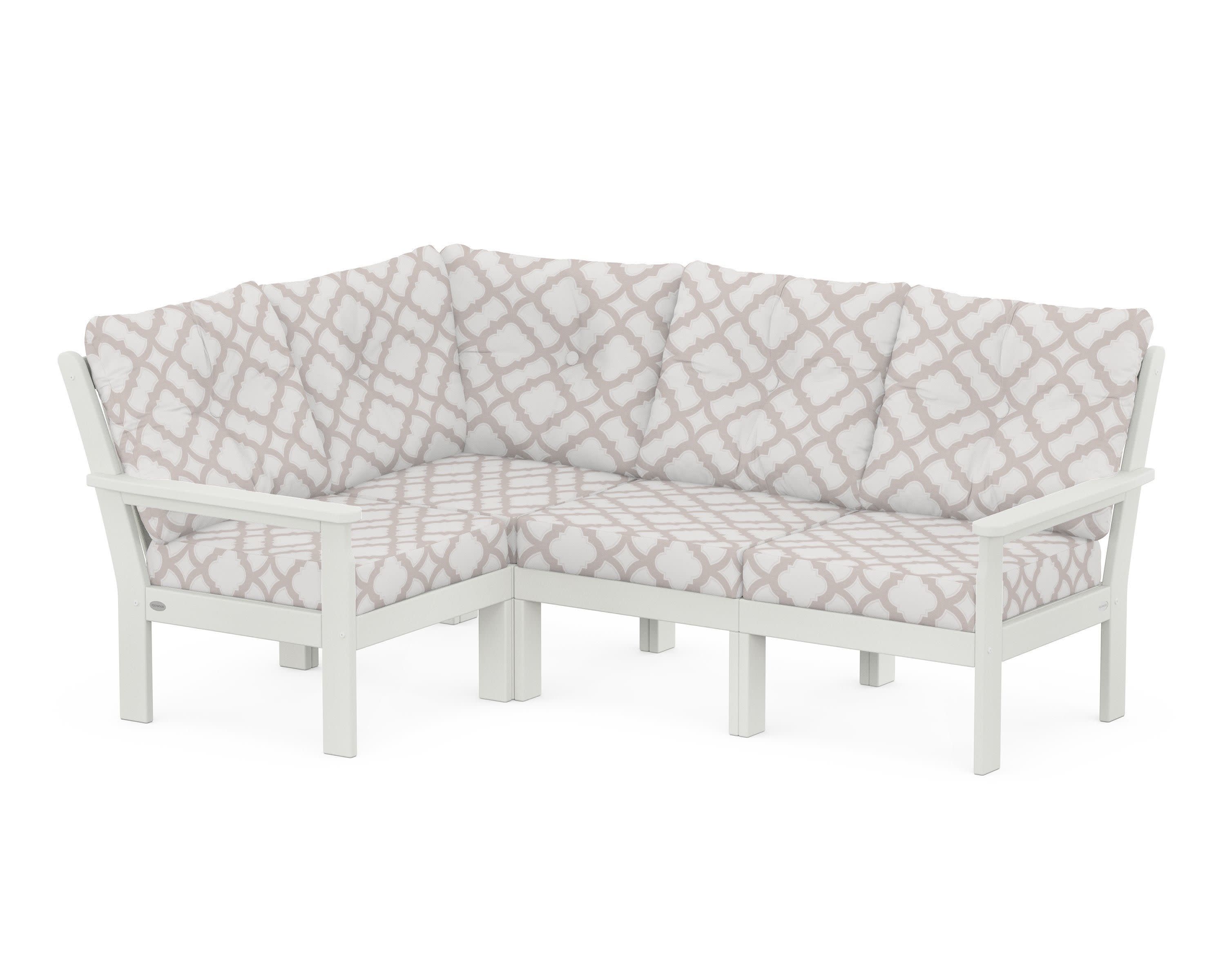 Vineyard 4-Piece Sectional in Vintage White / Trellis Dune Burlap