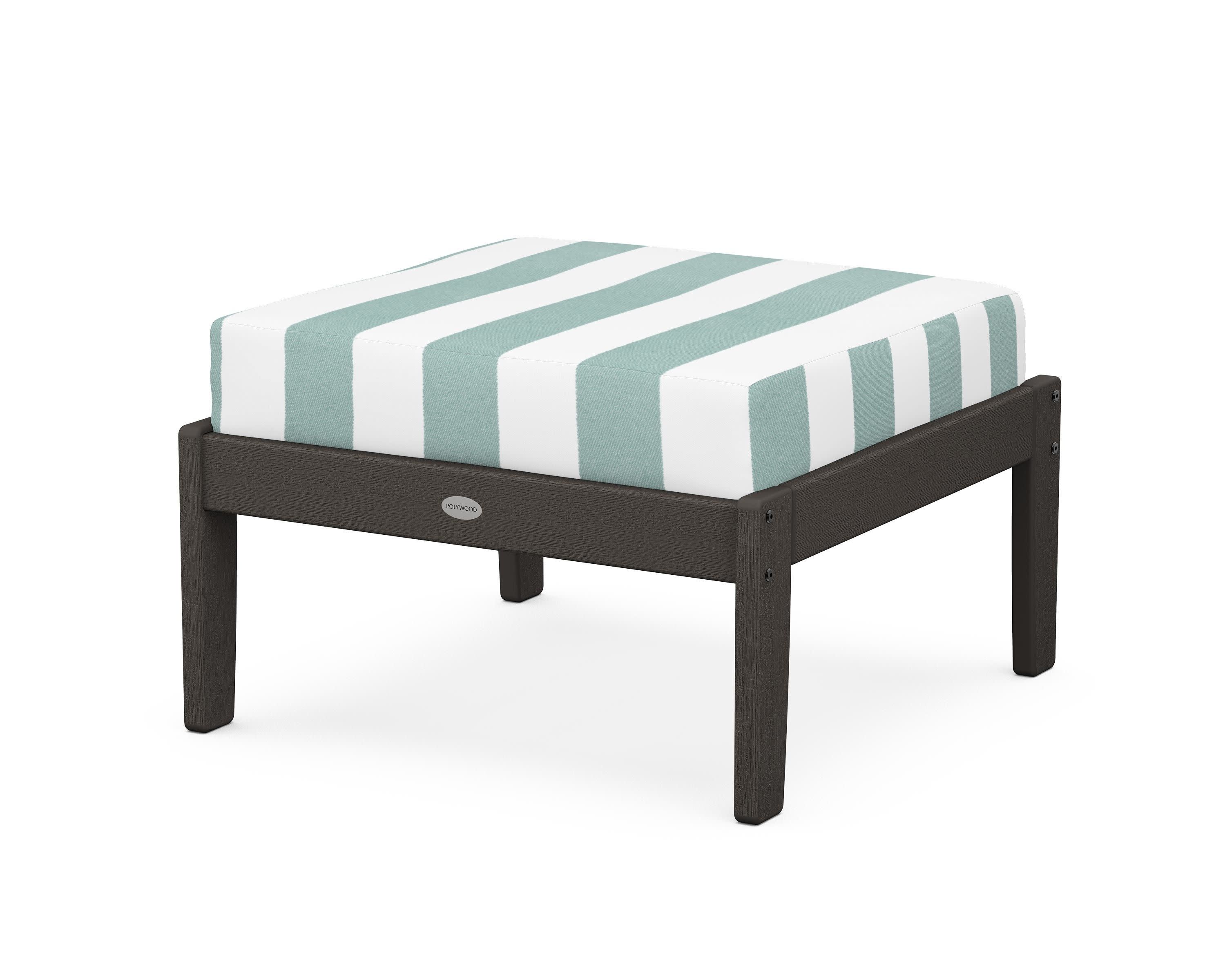 Braxton Deep Seating Ottoman in Vintage Coffee / Cabana Stripe Glacier Spa