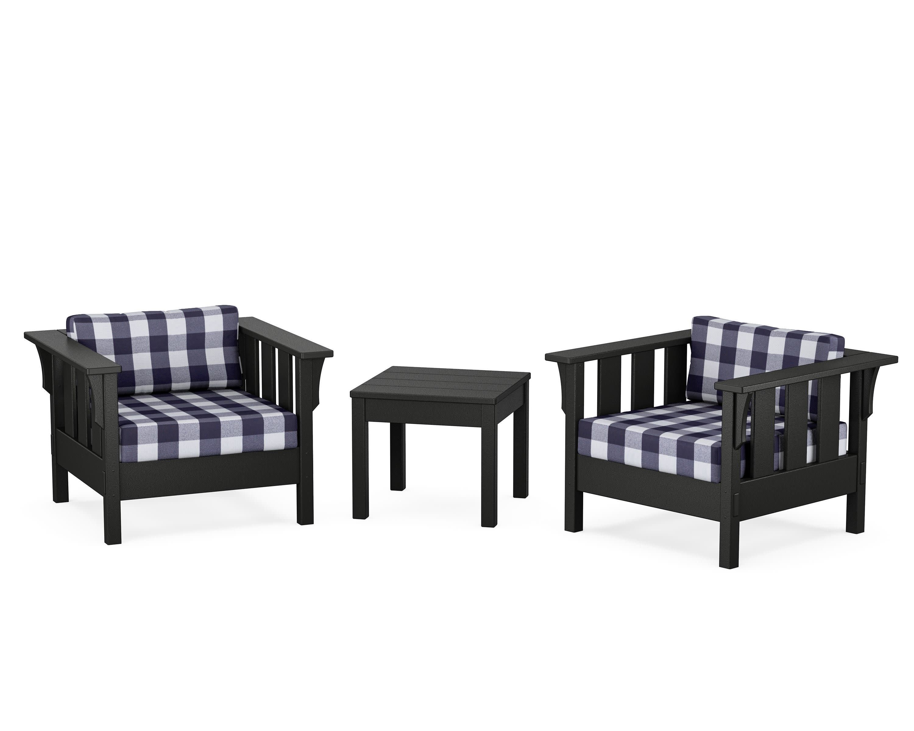 Acadia 3-Piece Deep Seating Set in Black / Buffalo Plaid Navy