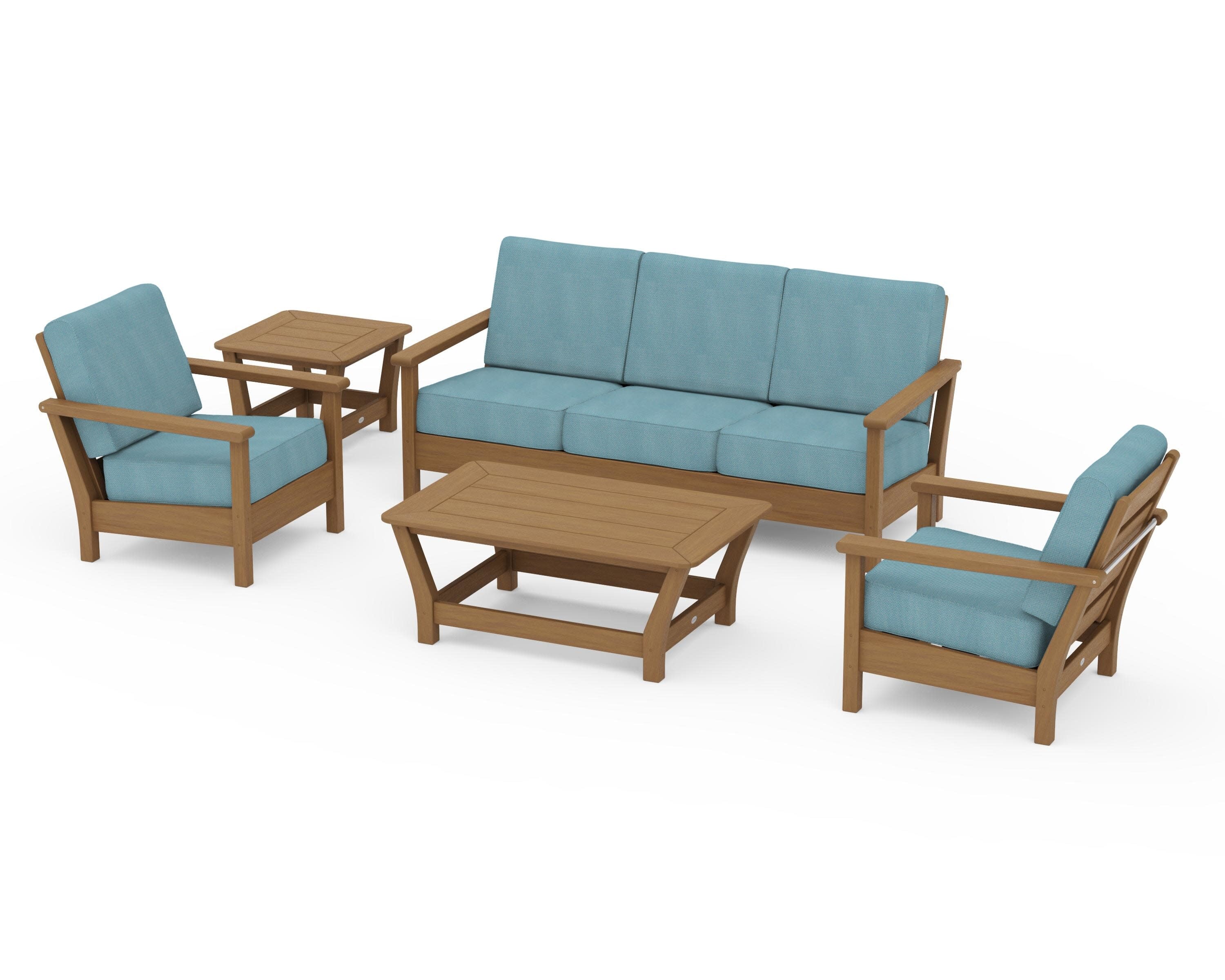 Harbour 5-Piece Deep Seating Set in Natural / Lattice Sky Blue