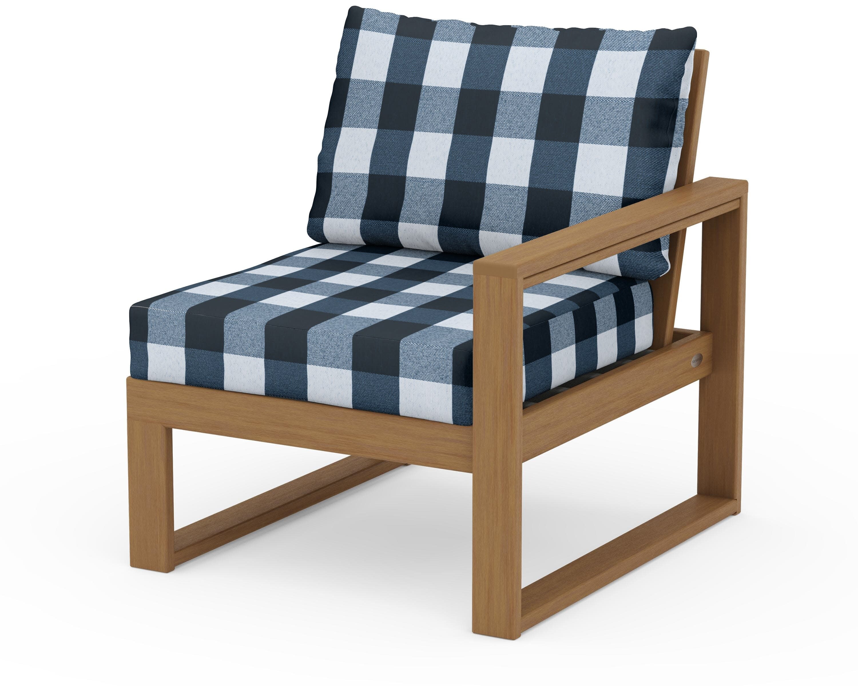 EDGE Modular Right Arm Chair in Natural / Buffalo Plaid Marine Indigo