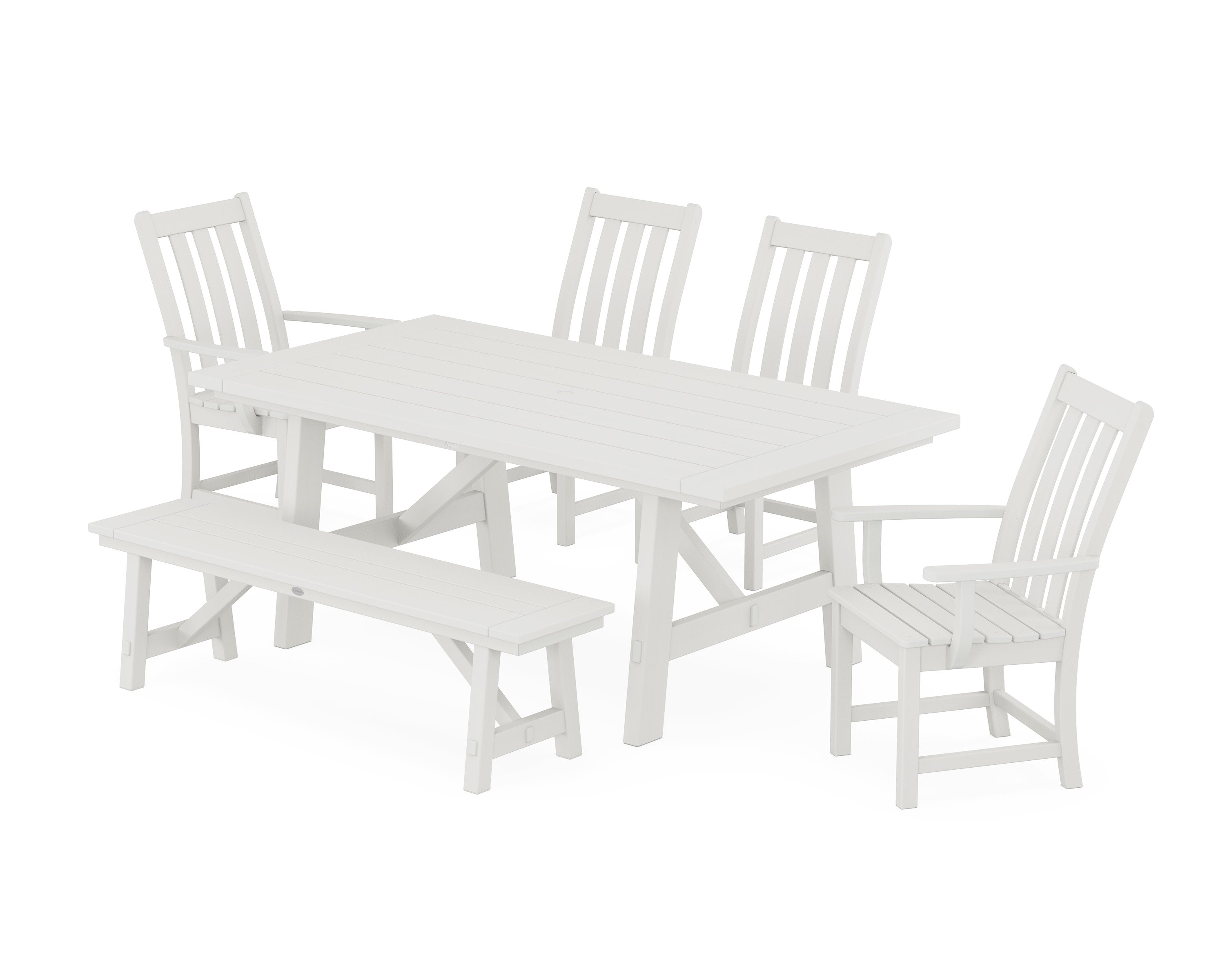 Vineyard 6-Piece Rustic Farmhouse Dining Set With Bench in Vintage White