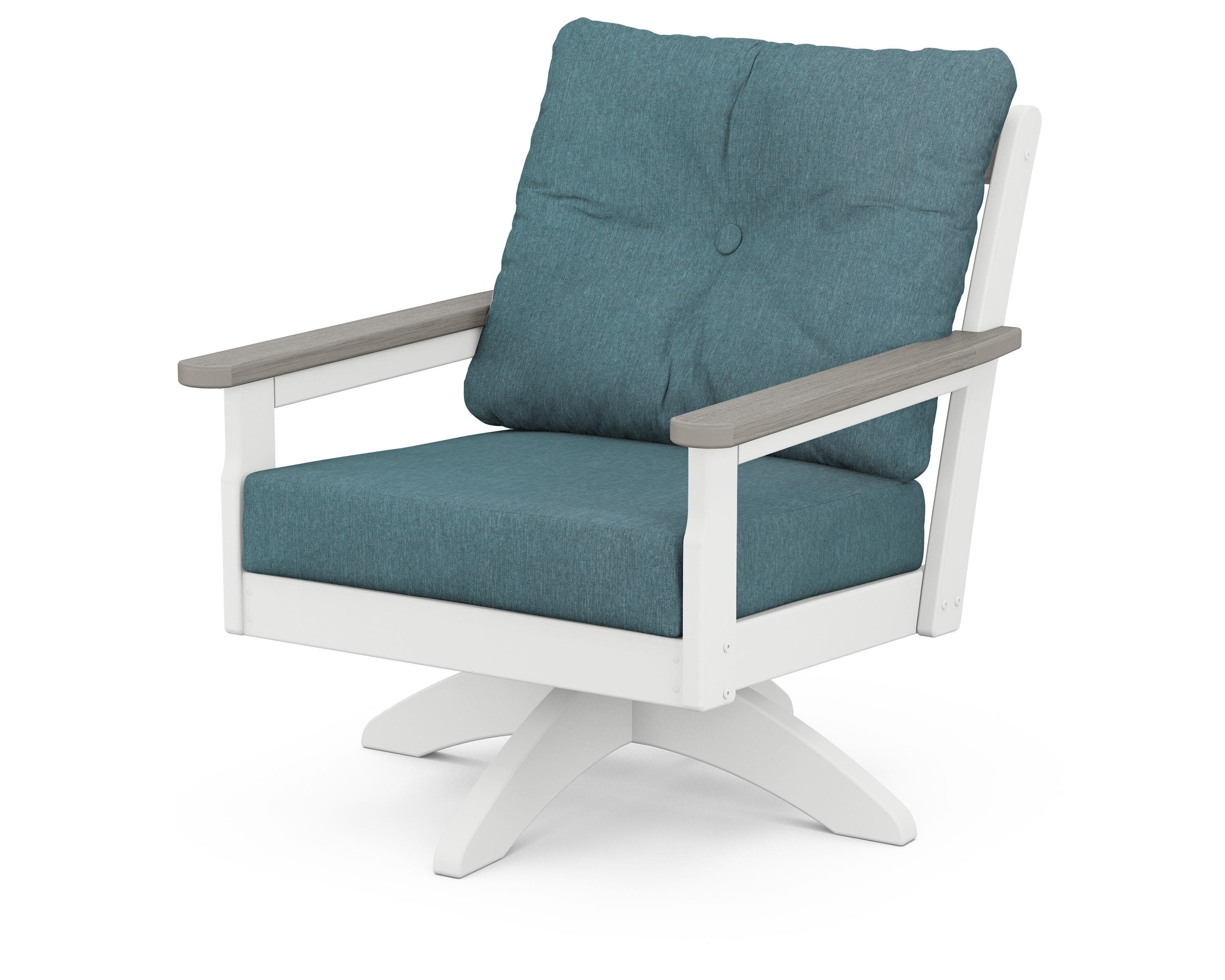 Vineyard Deep Seating Swivel Chair in White / Driftwood / Ocean Teal