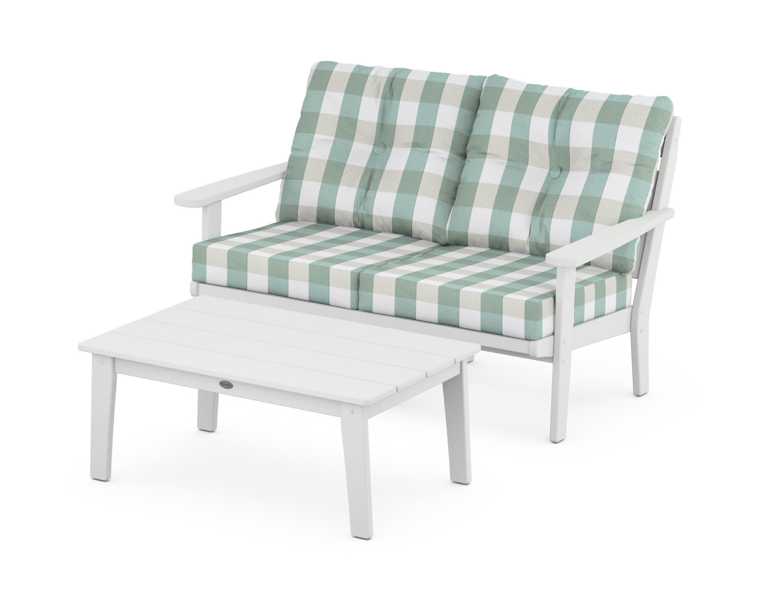 Lakeside 2-Piece Lounge Loveseat Set in White / Buffalo Plaid Glacier Spa