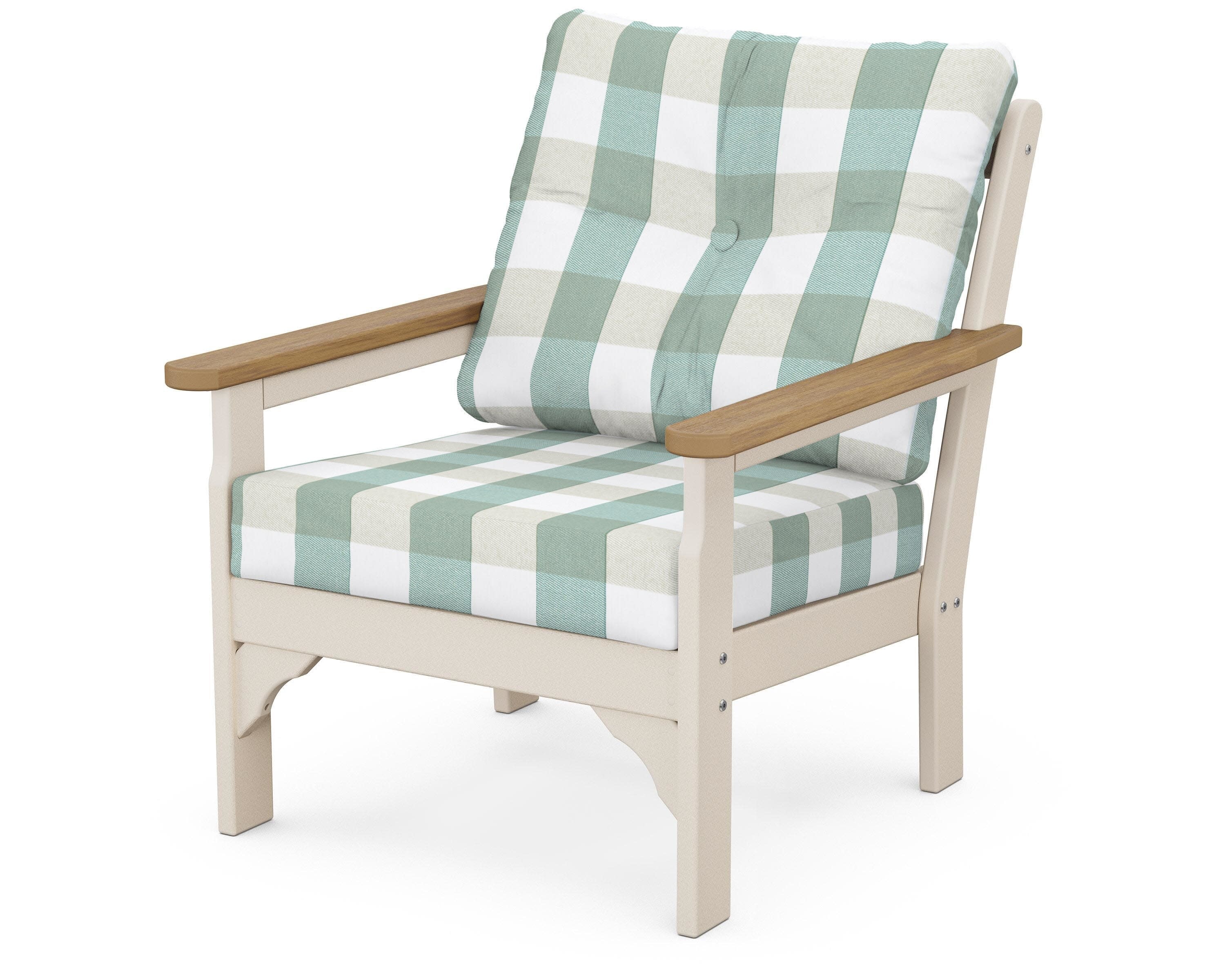 Vineyard Deep Seating Chair in Sand / Natural / Buffalo Plaid Glacier Spa