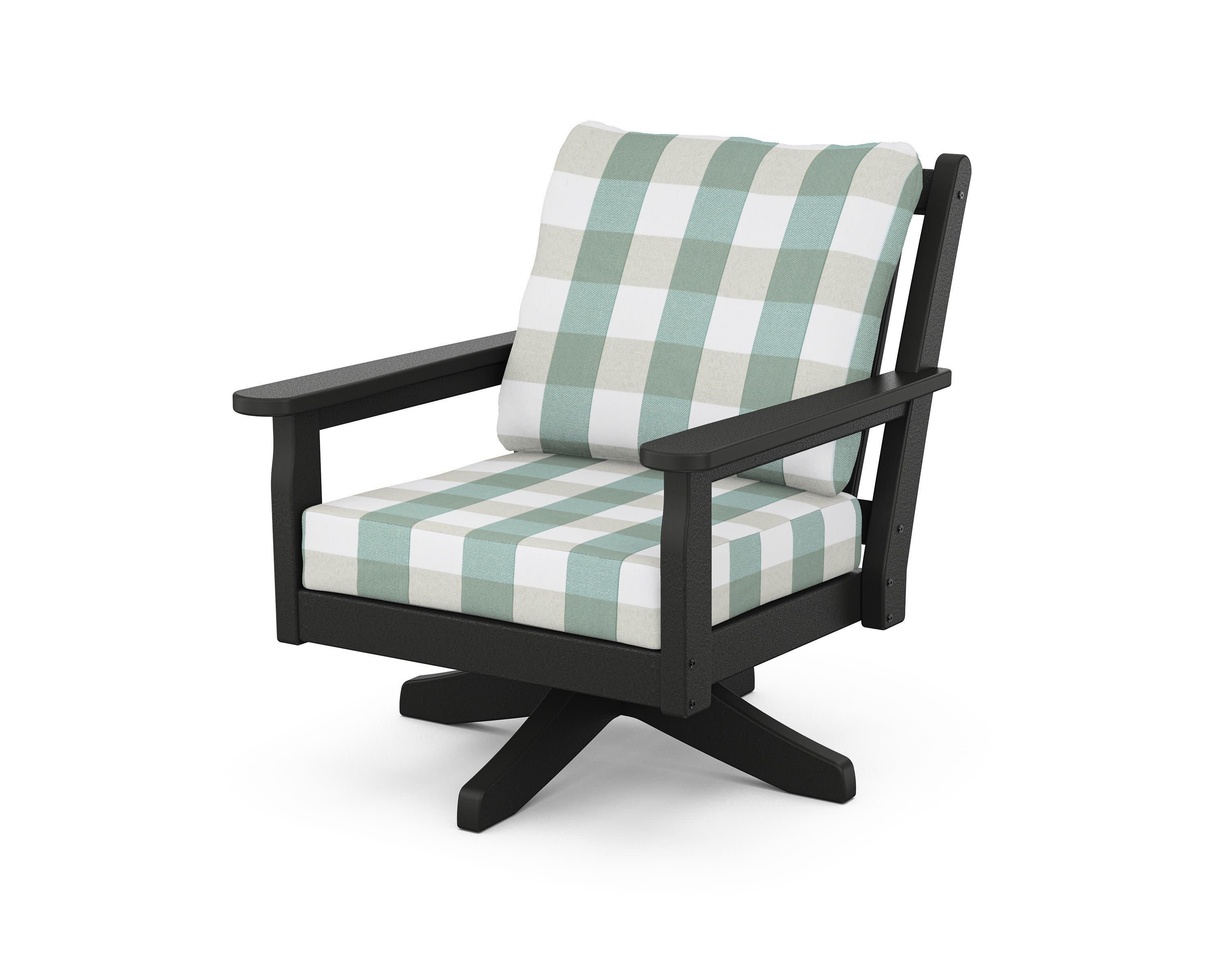 Chippendale Deep Seating Swivel Chair in Black / Buffalo Plaid Glacier Spa