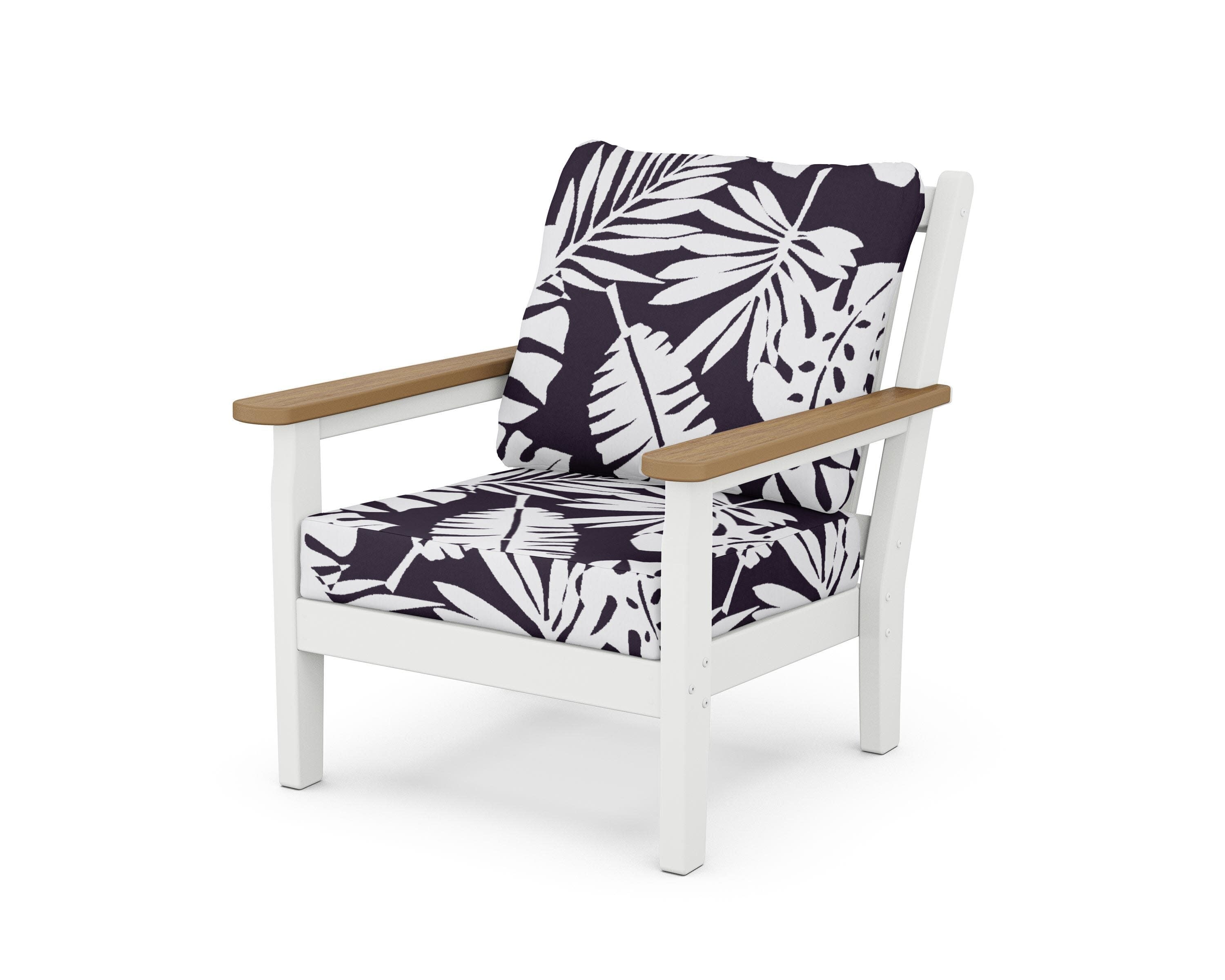 Chippendale Deep Seating Chair in White / Natural / Leaf Navy