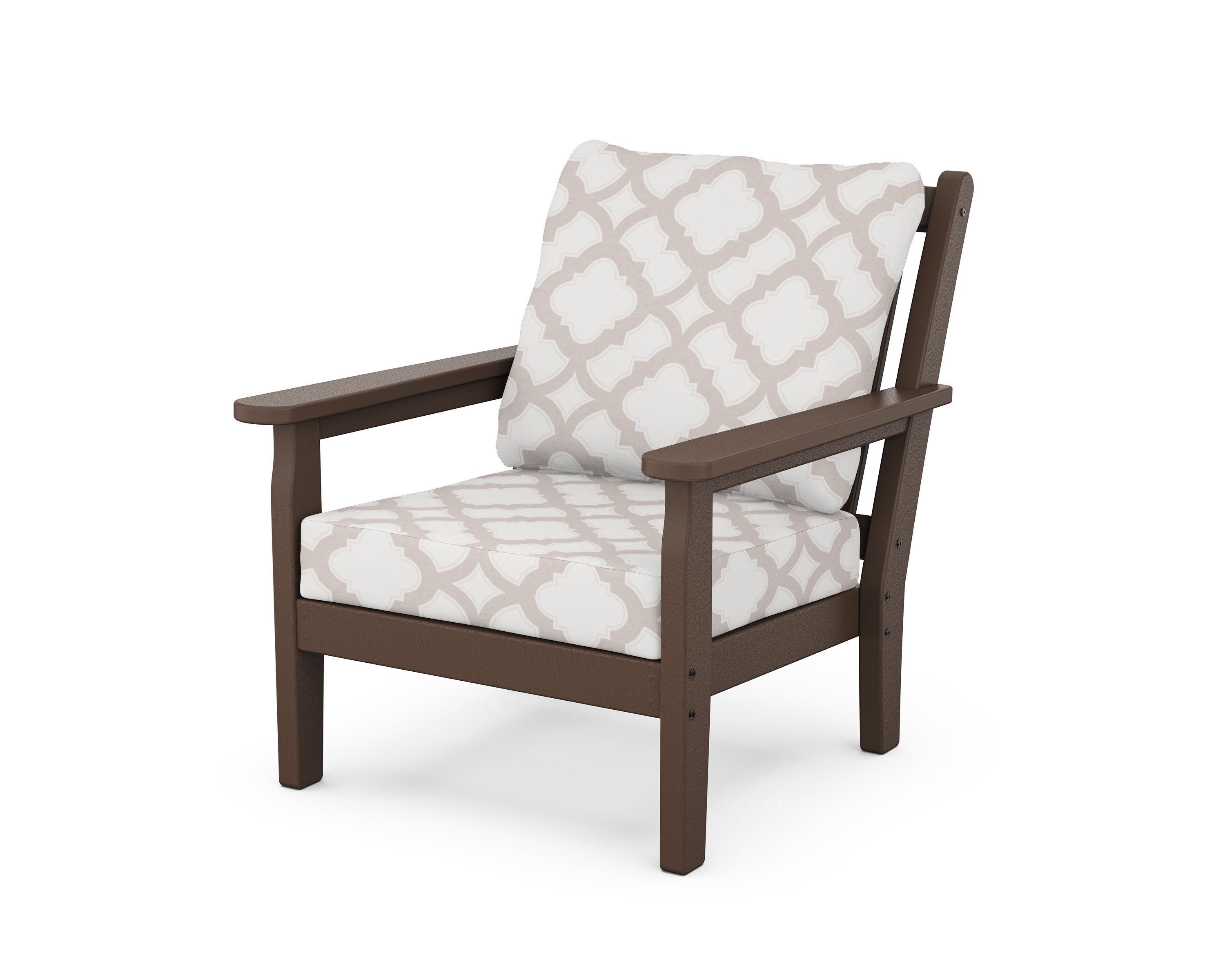 Chippendale Deep Seating Chair in Mahogany / Trellis Dune Burlap