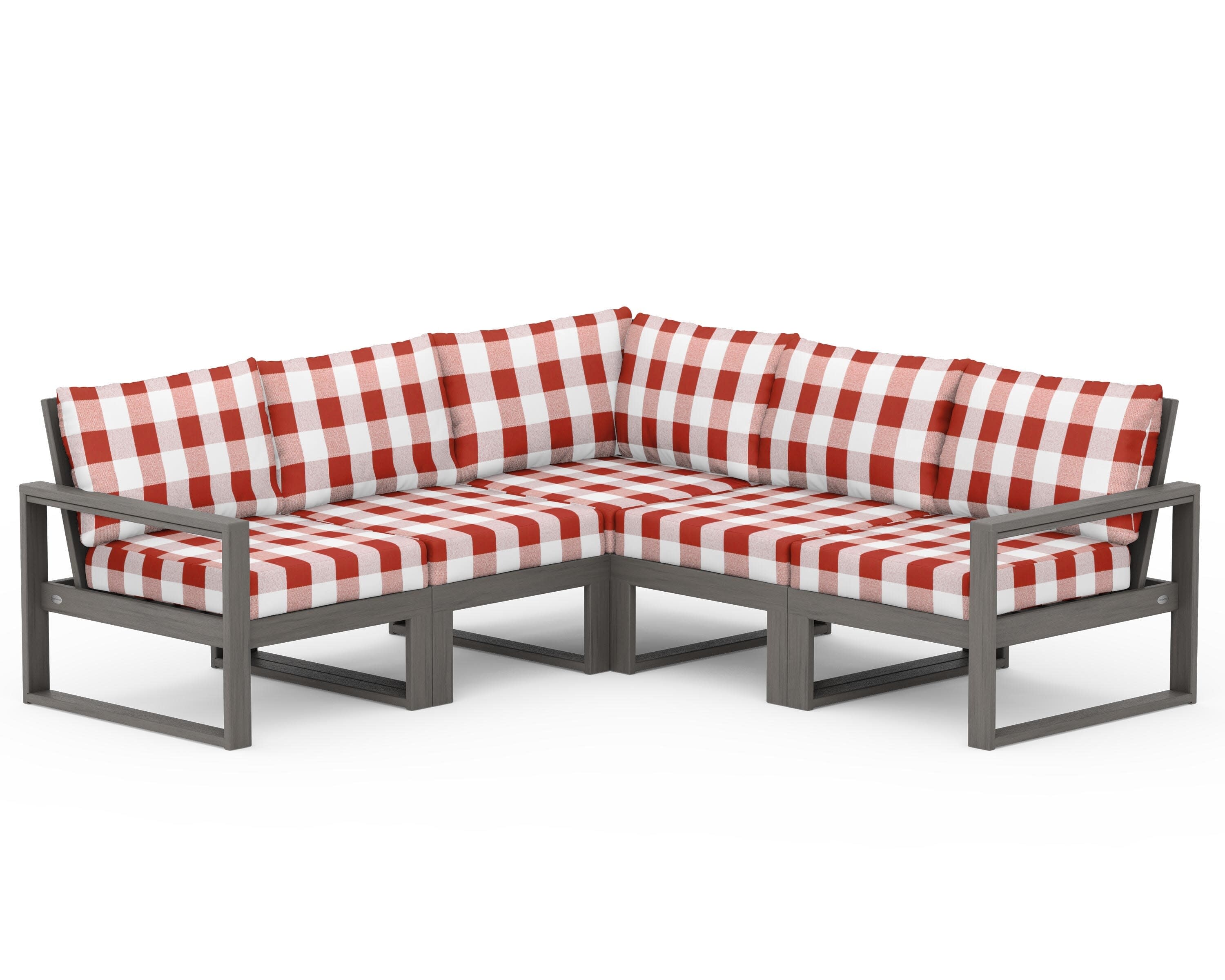 EDGE 5-Piece Modular Deep Seating Set in Driftwood / Buffalo Plaid Crimson