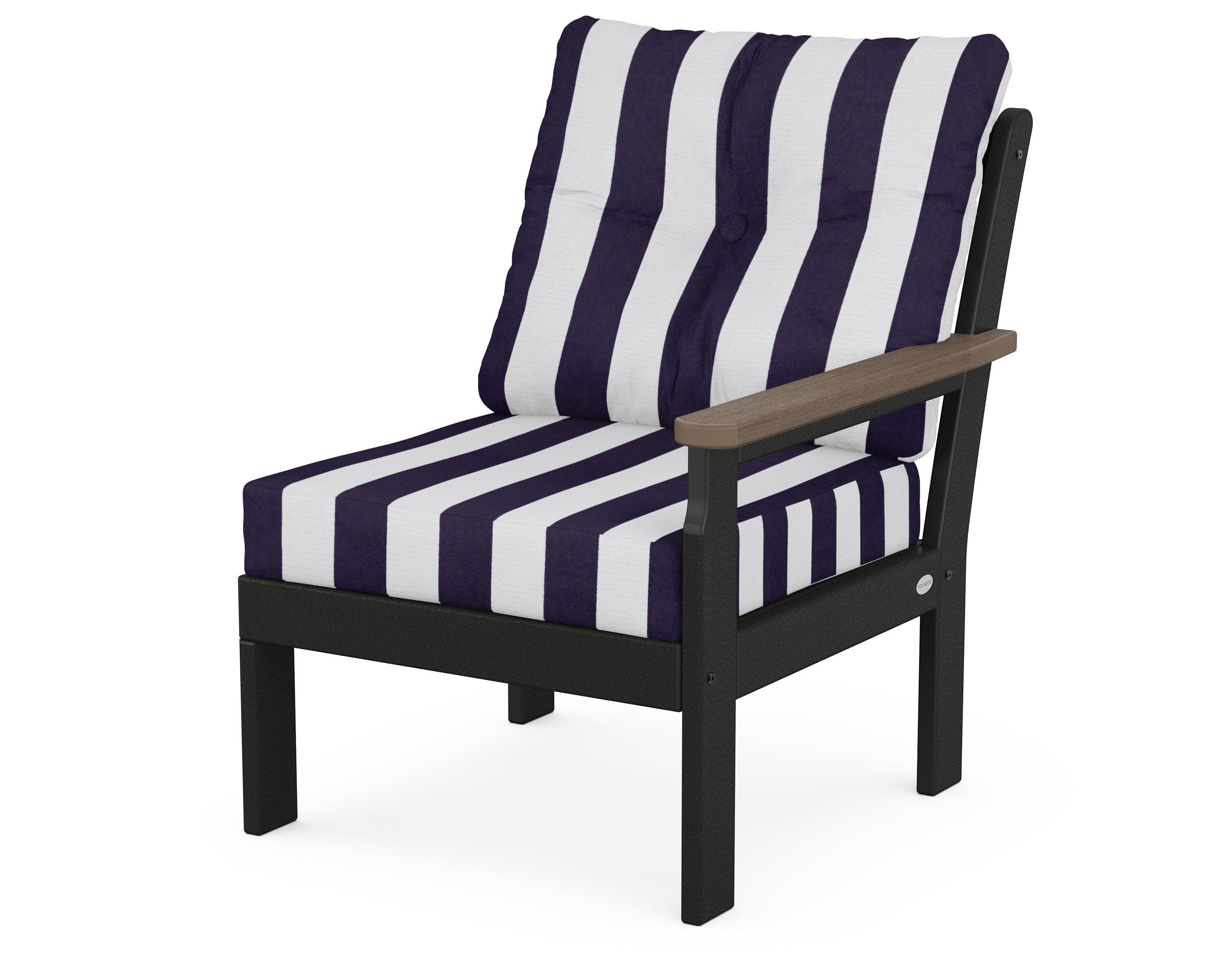 Vineyard Modular Right Arm Chair in Black / Kona / Cabana Stripe Navy