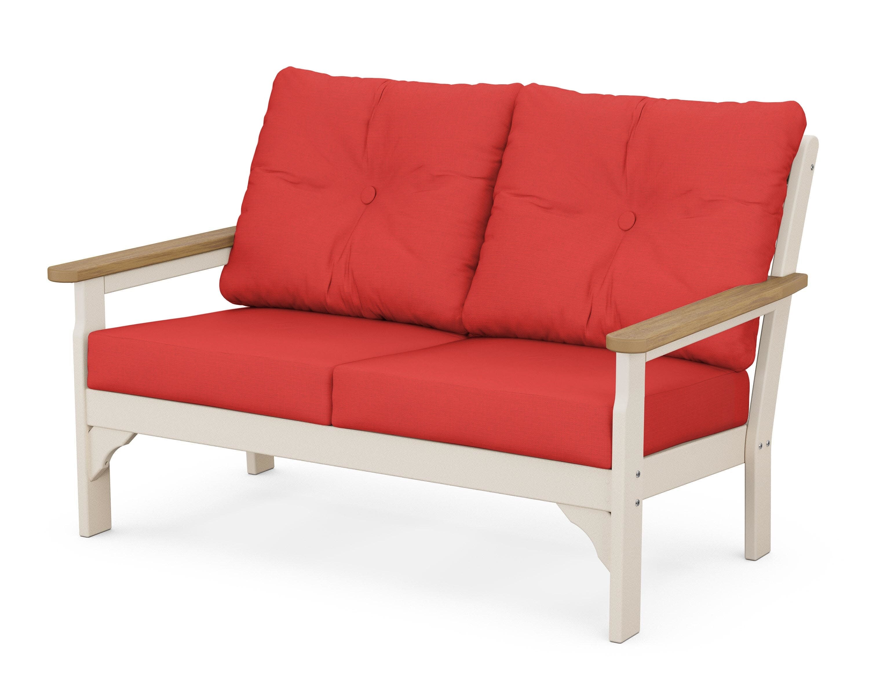 Vineyard Deep Seating Loveseat in Sand / Natural / Crimson Linen